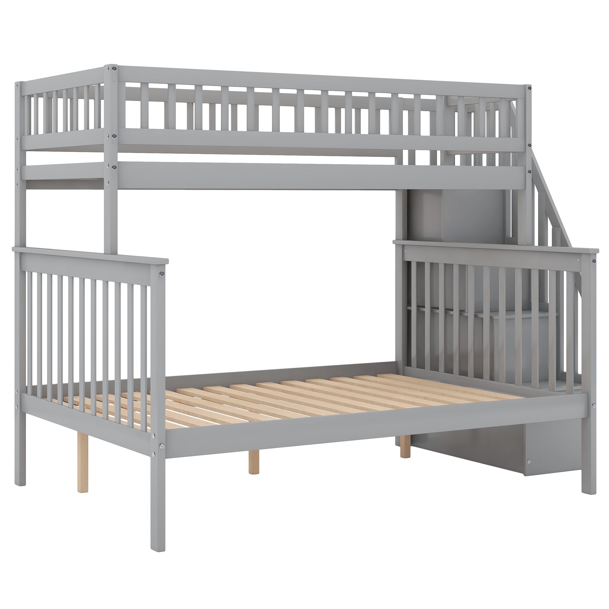 Twin over Full Stairway Bunk Bed with Storage (Gray)