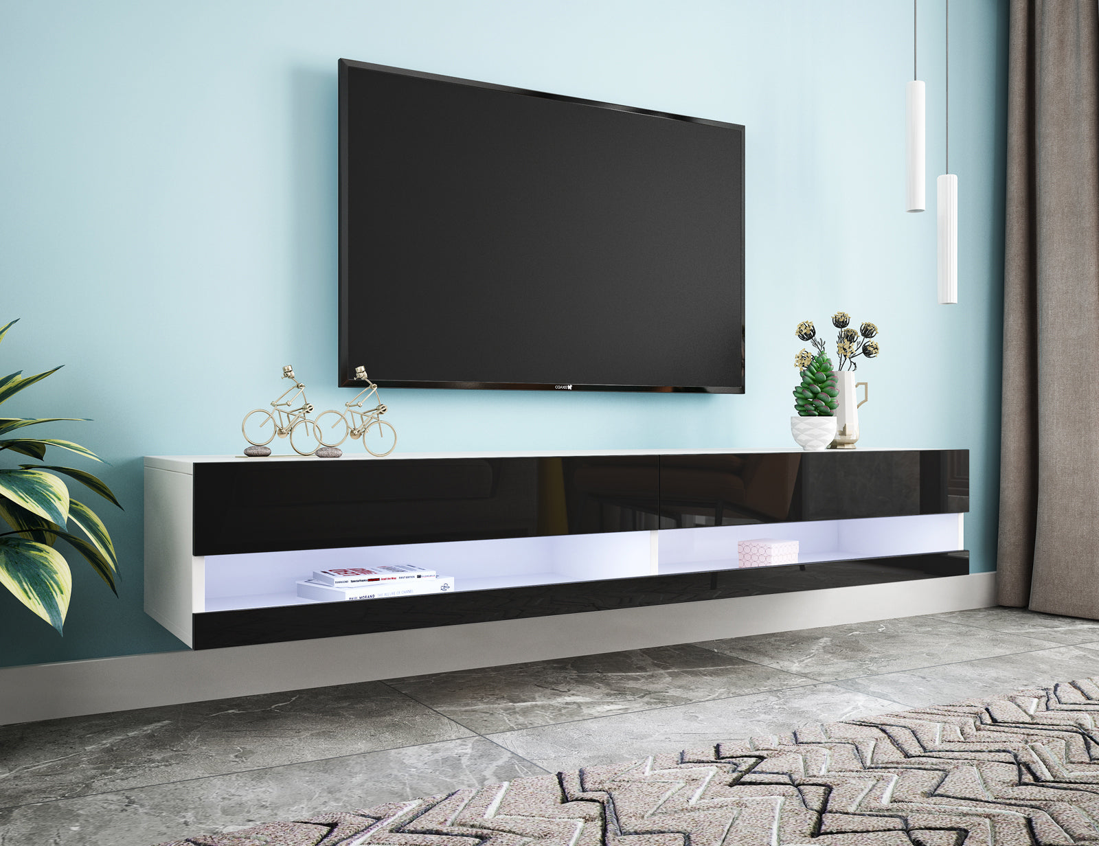 180 Wall Mounted Floating 80 Inch TV Stand with Color LED