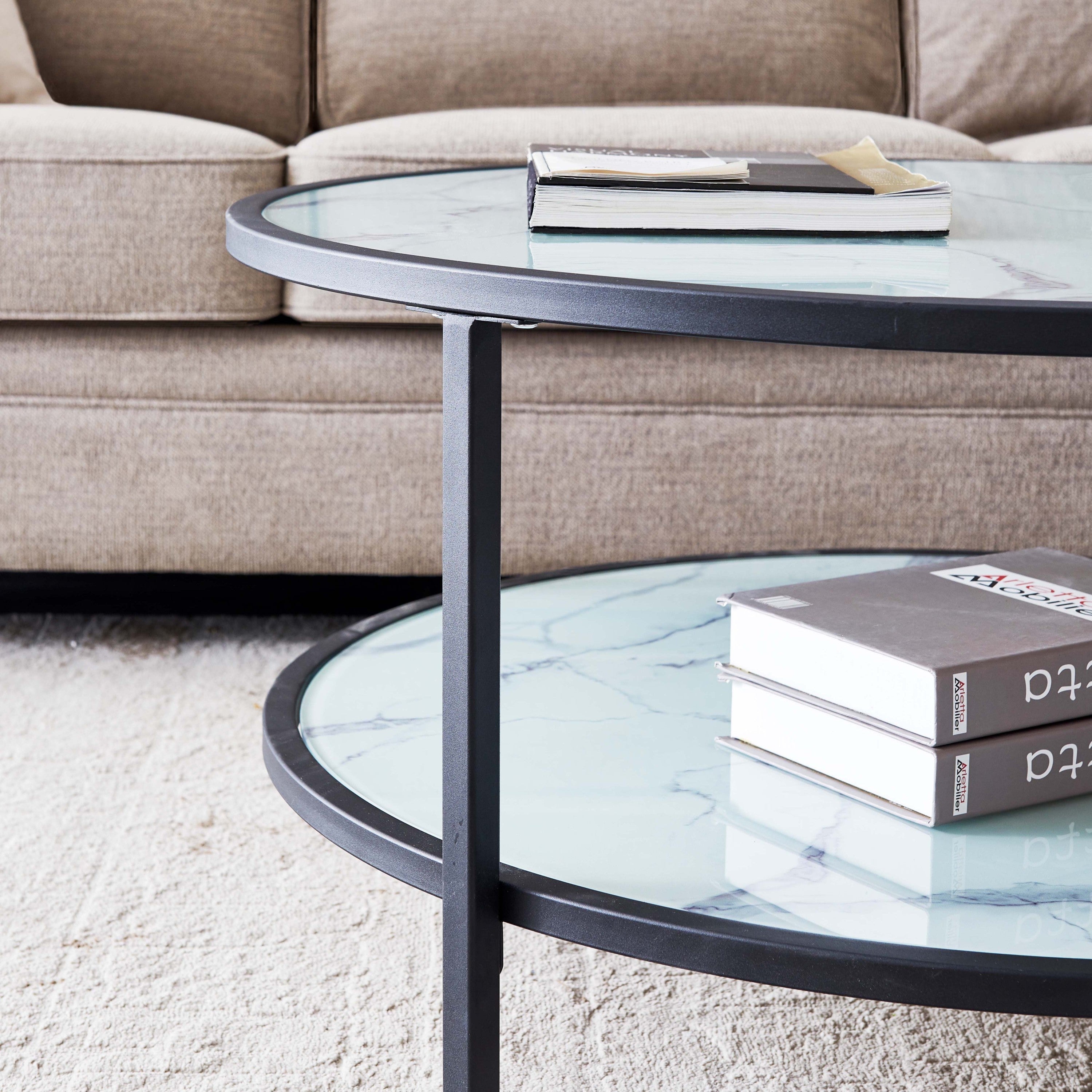 Glass Coffee Table with Extra Storage Space
