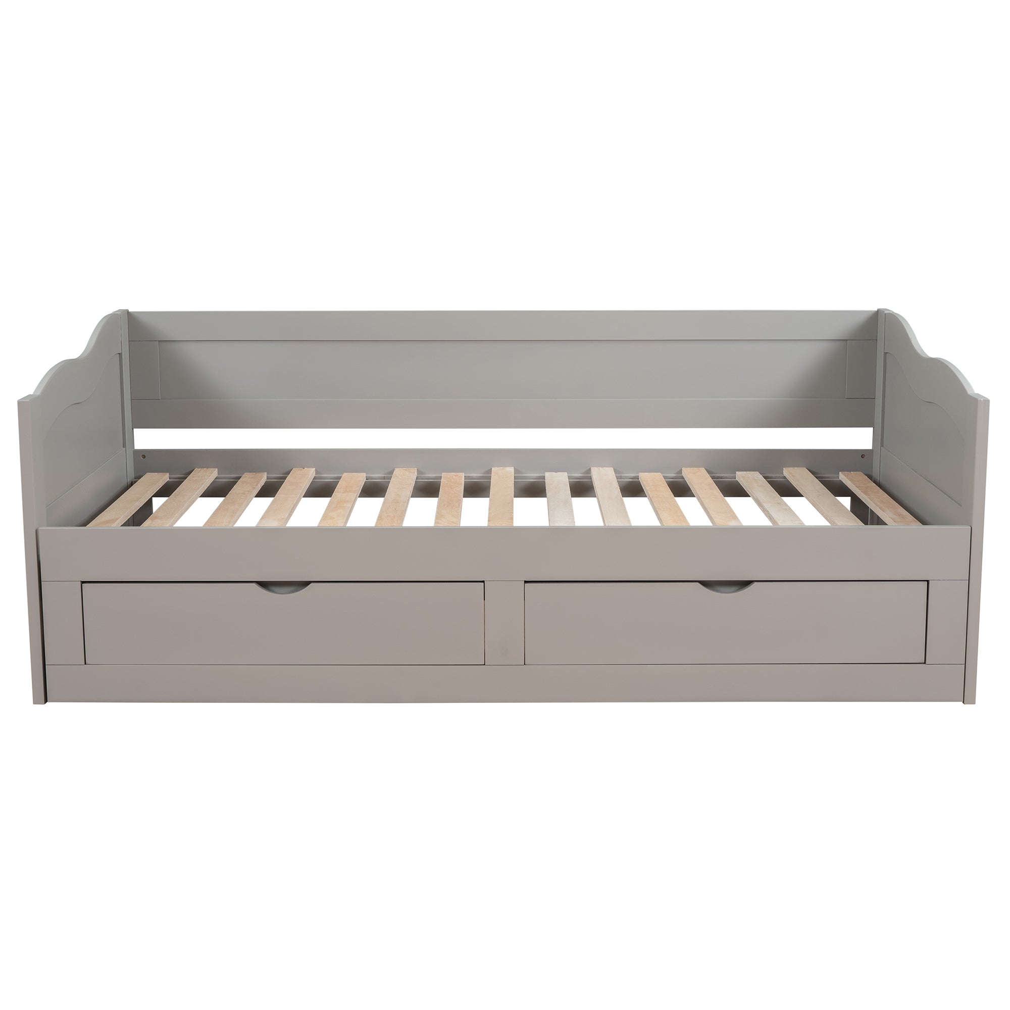 Wooden Daybed with Trundle Bed and Two Storage Drawers (Gray)