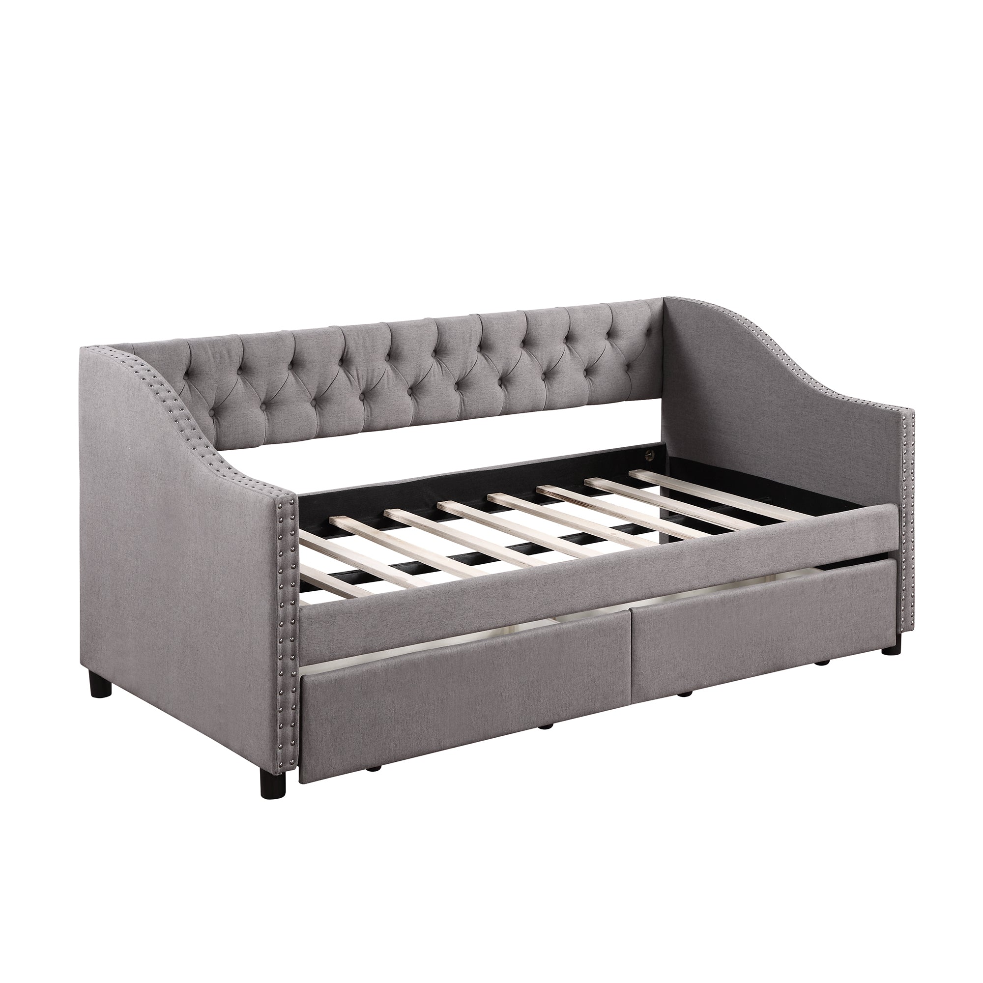 Twin Size Upholstered Daybed with Two Drawers (Gray)