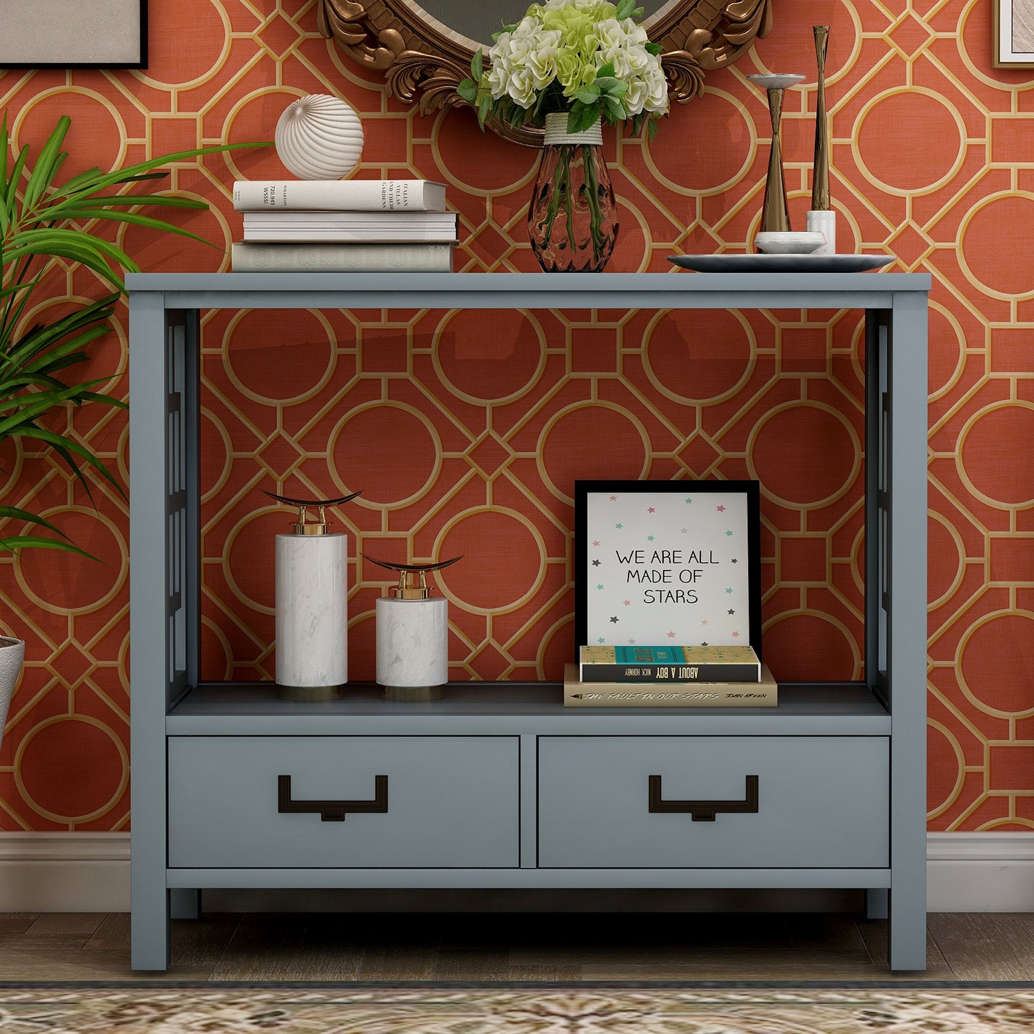 Console Sofa Table with Two Bottom Drawers (Navy)