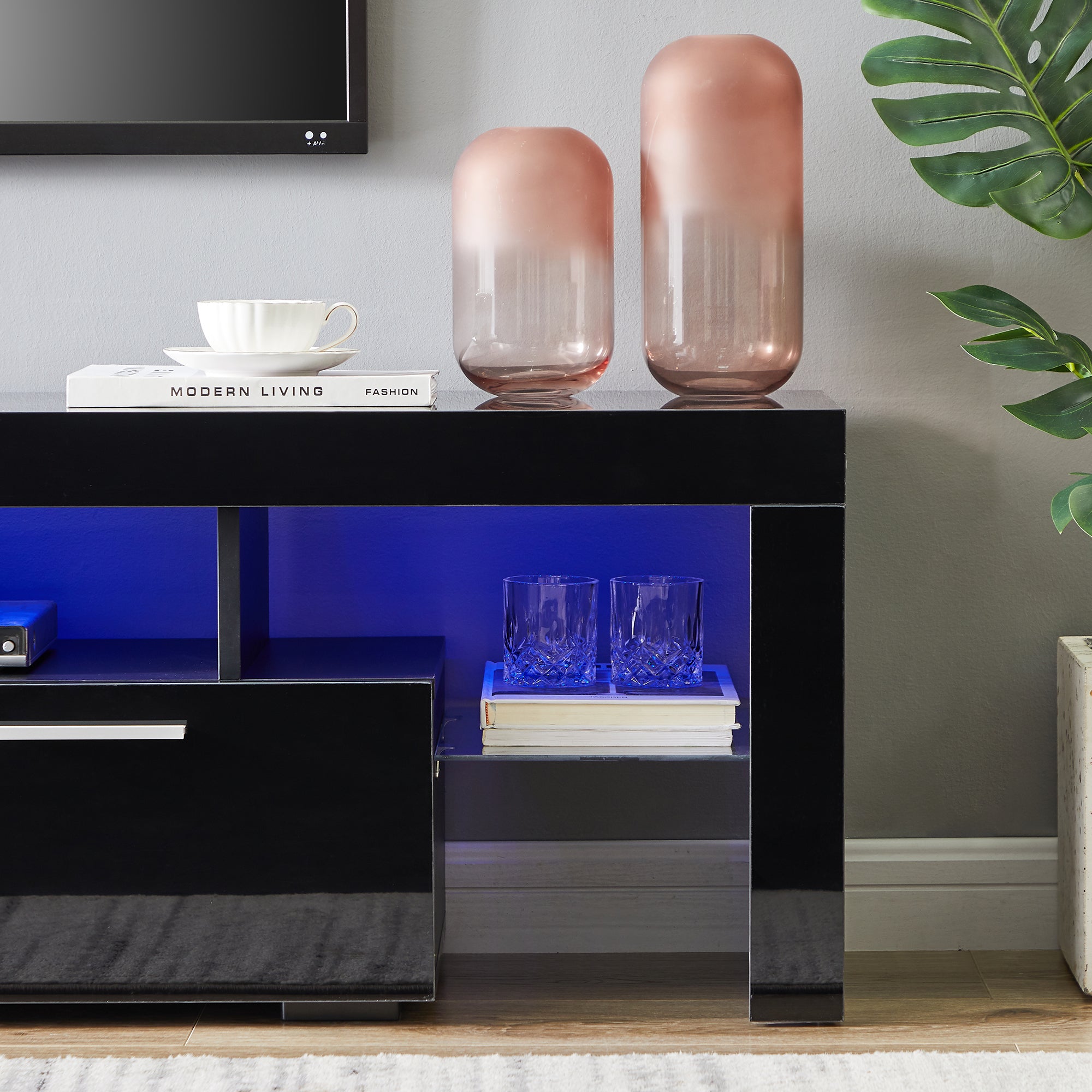 Modern TV Stand with LED Lights (Black)