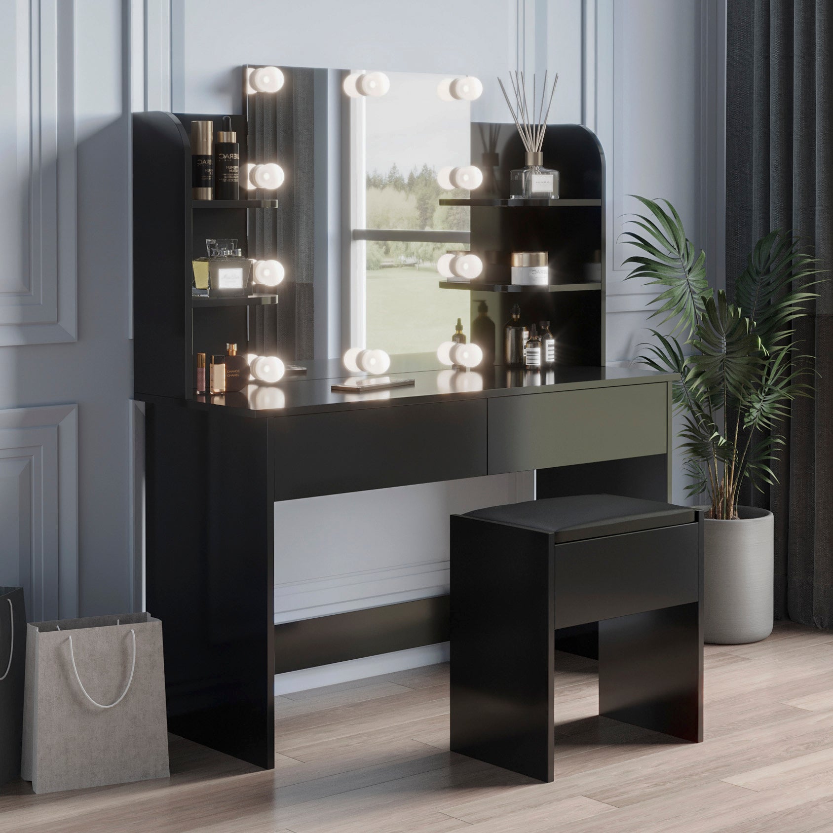 Rectangular Makeup Table with Mirror