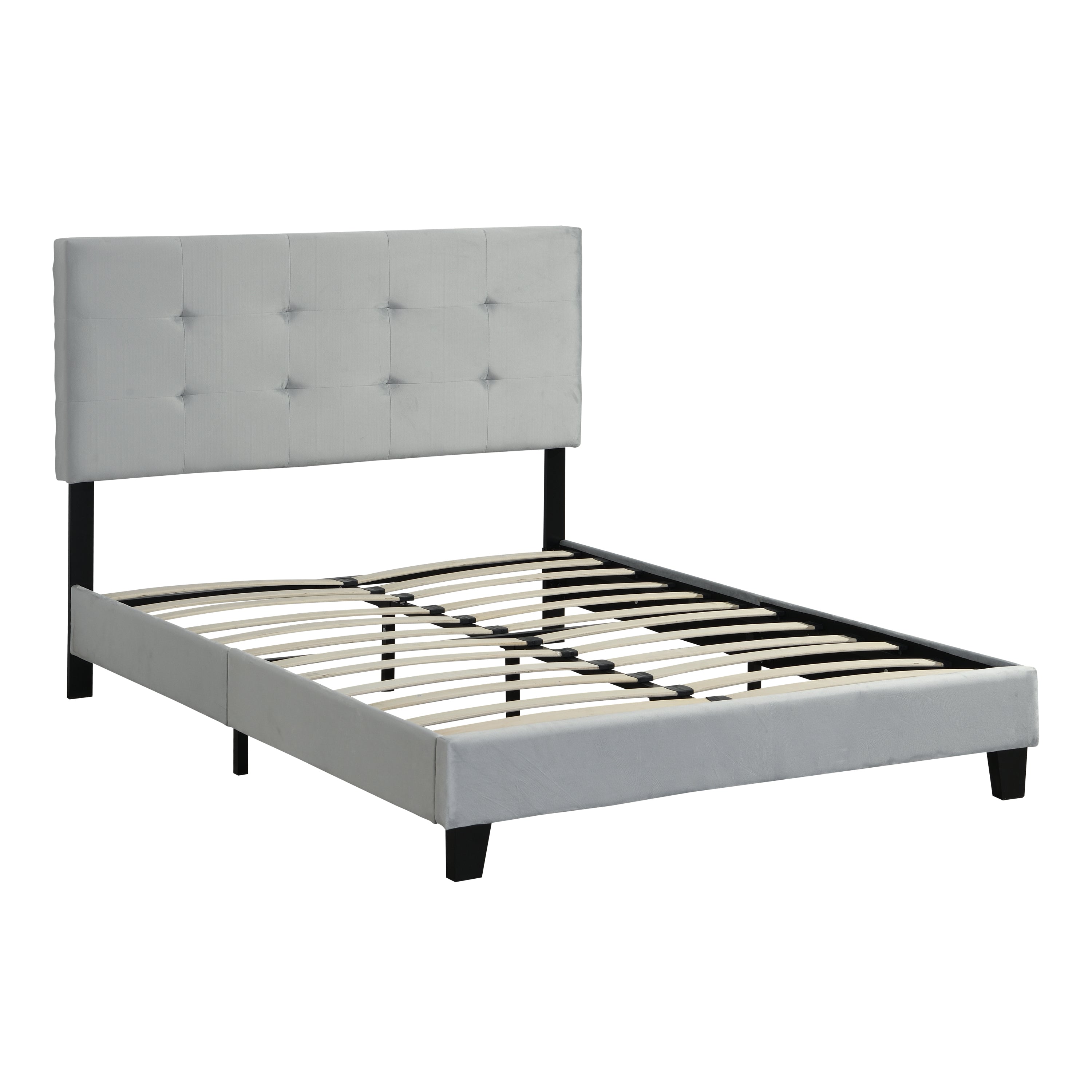 Full Size Upholstered  Platform Bed Frame with  Pull Point Tufted Headboard (Gray)