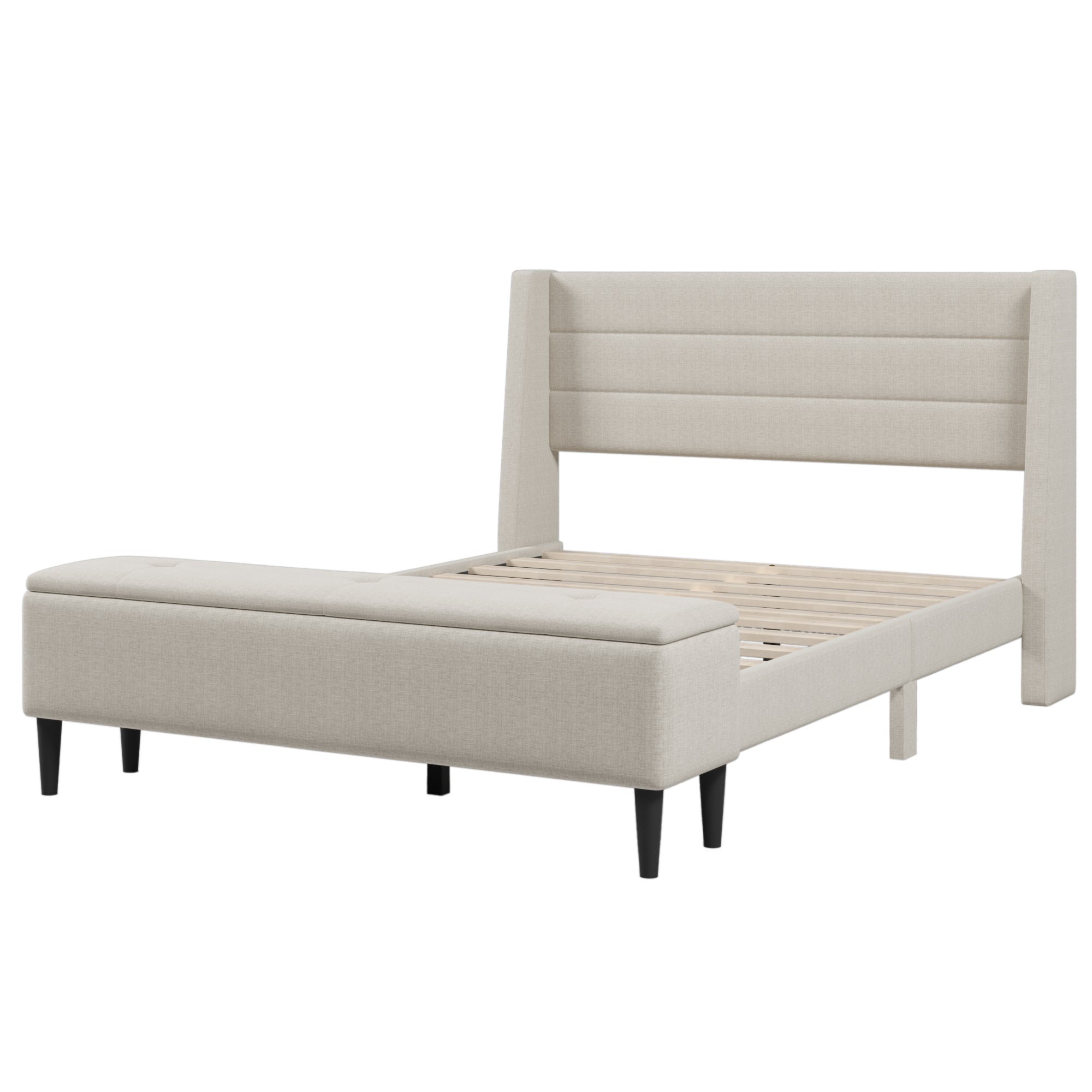 Upholstered Storage Bed Frame with Storage Ottoman Bench Queen size(Beige)