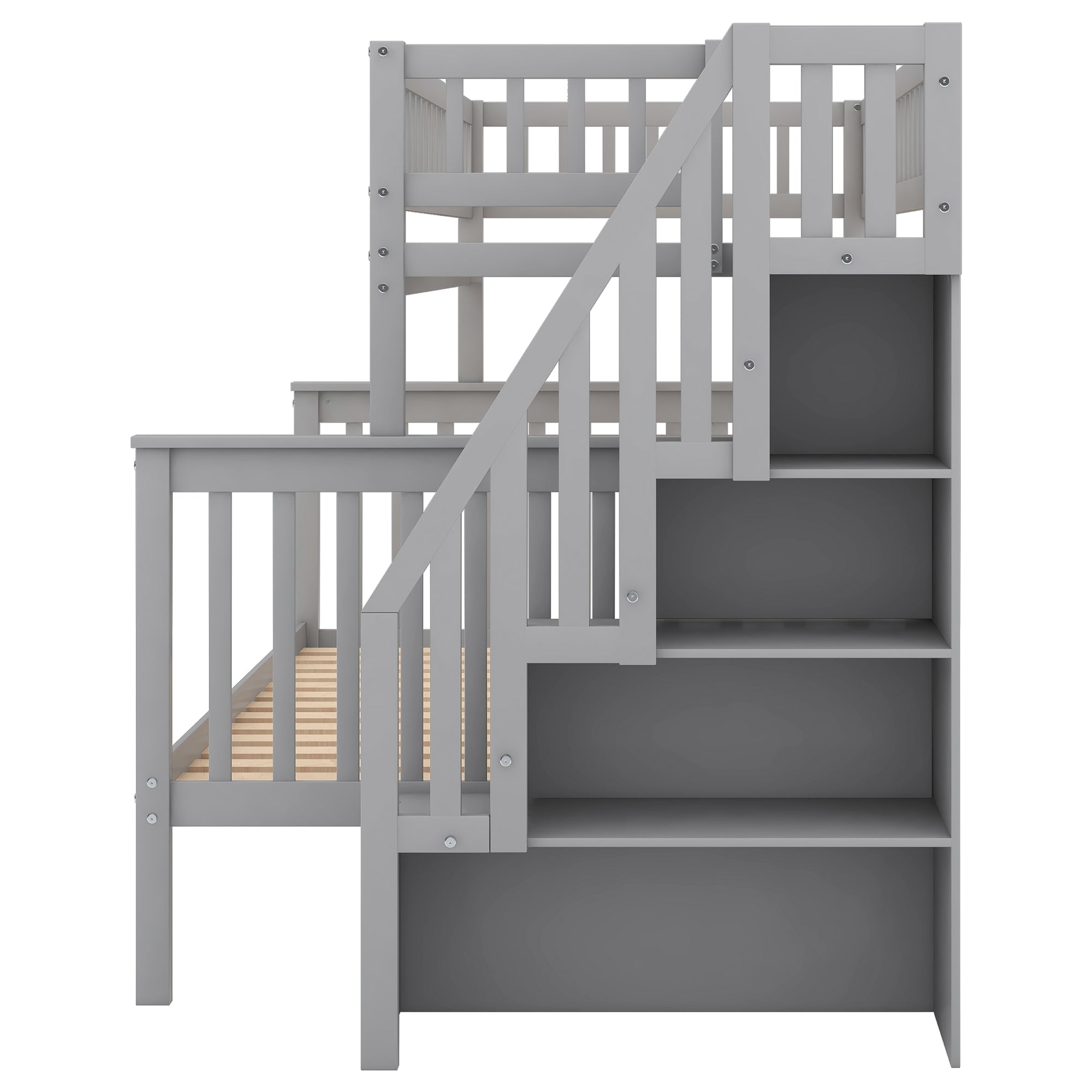 Twin over Full Stairway Bunk Bed with Storage (Gray)