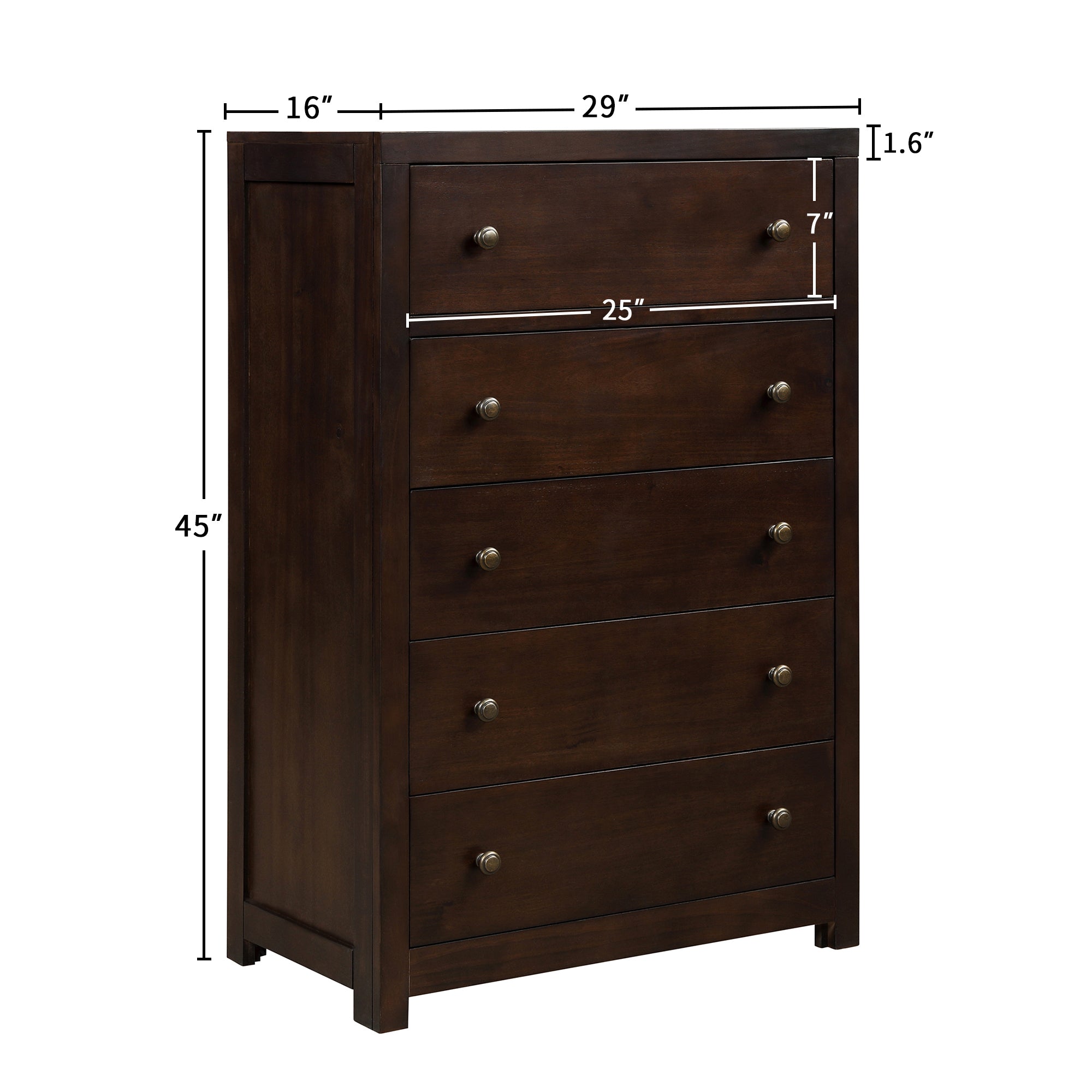 5 Drawers Solid Wood Chest (Brown)