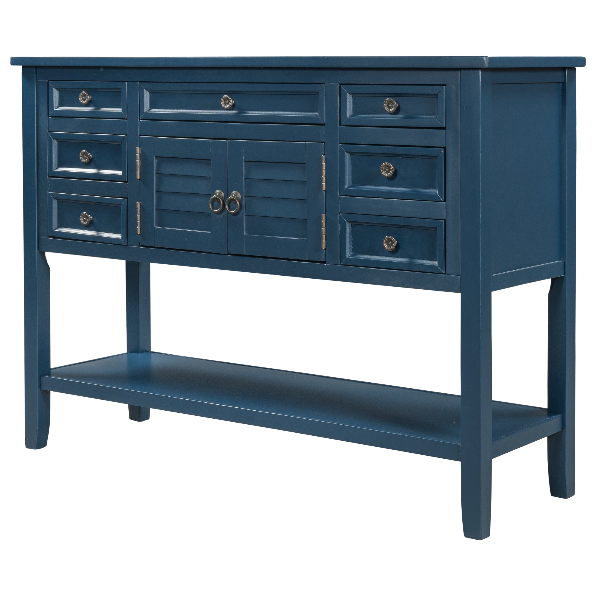 45'' Modern Console Table Sofa Table for Living Room with 7 Drawers (Blue)