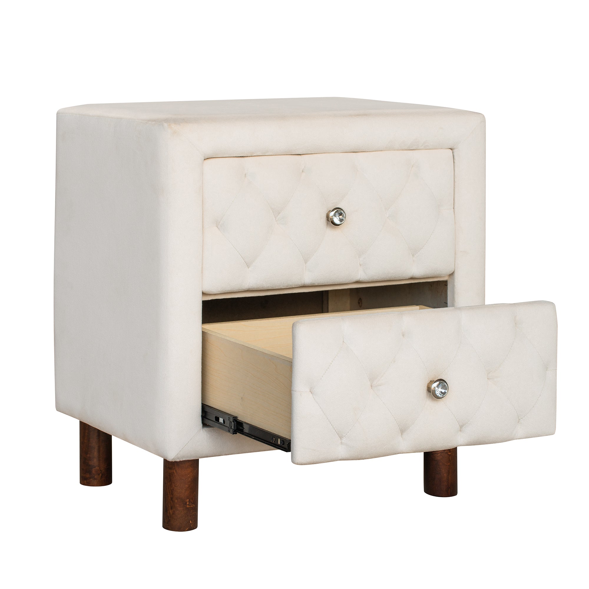 Upholstered Wooden Nightstand with Two Drawers (Beige)