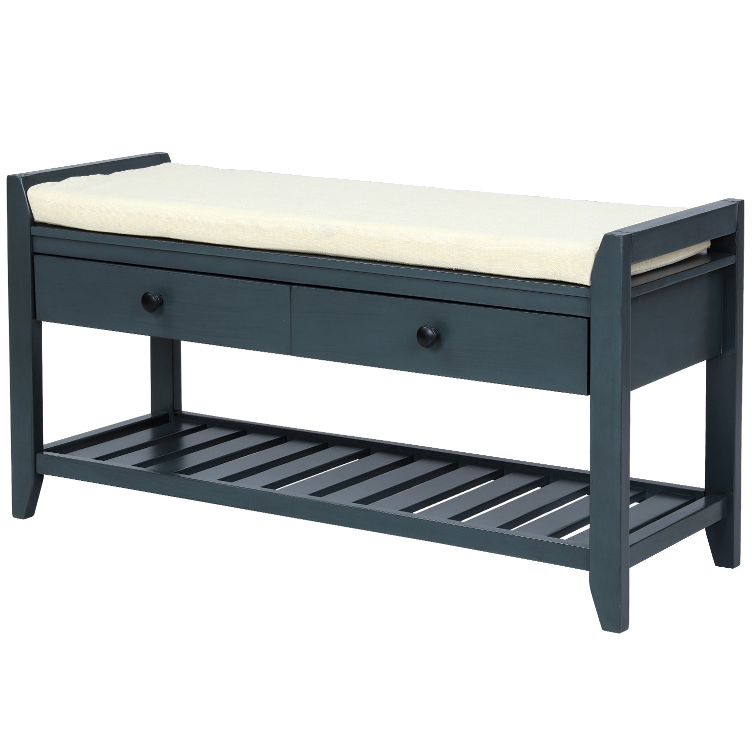 TREXM Shoe Rack with Upholstered Seat (Antique Navy)