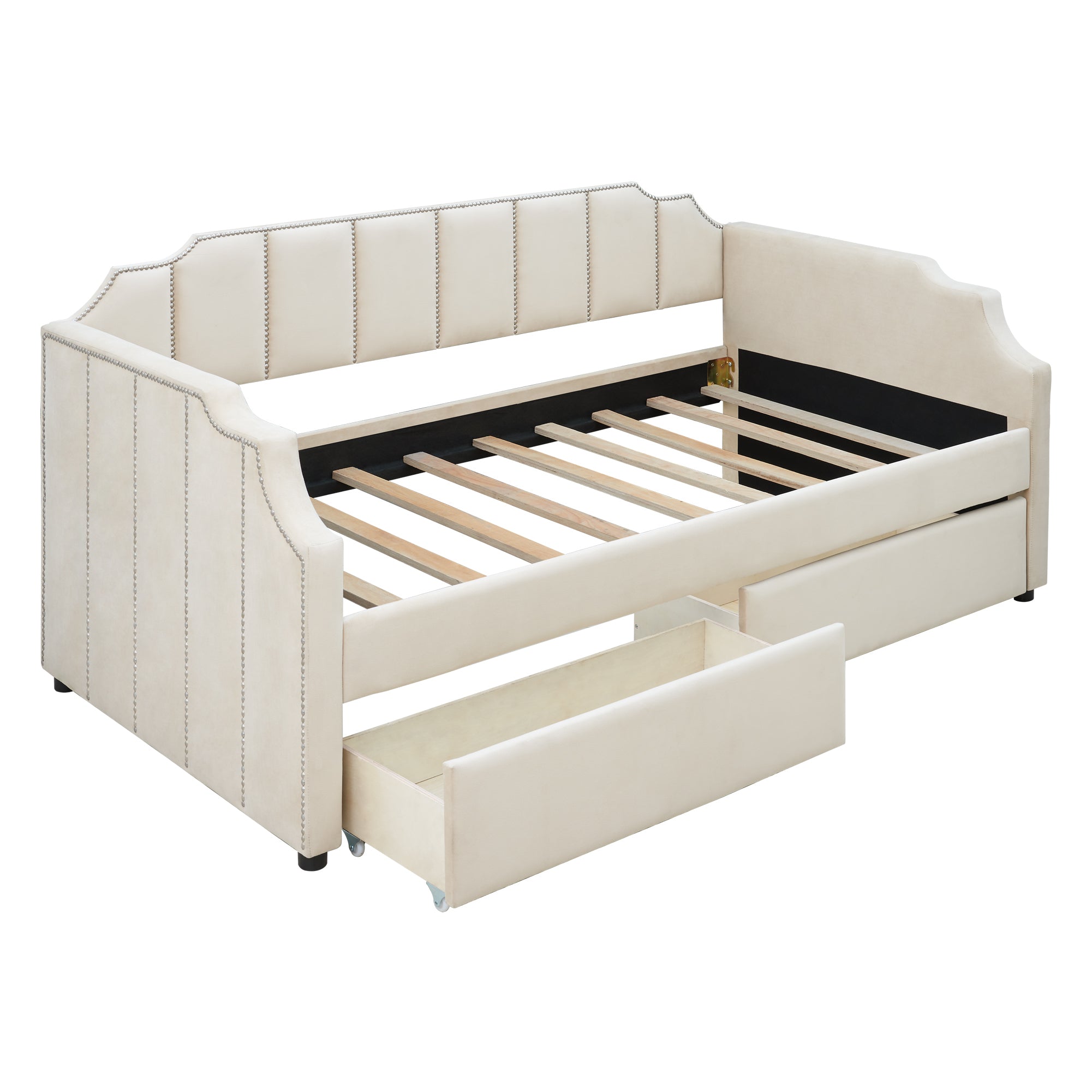 Twin Size Upholstered daybed with Drawers (Beige)