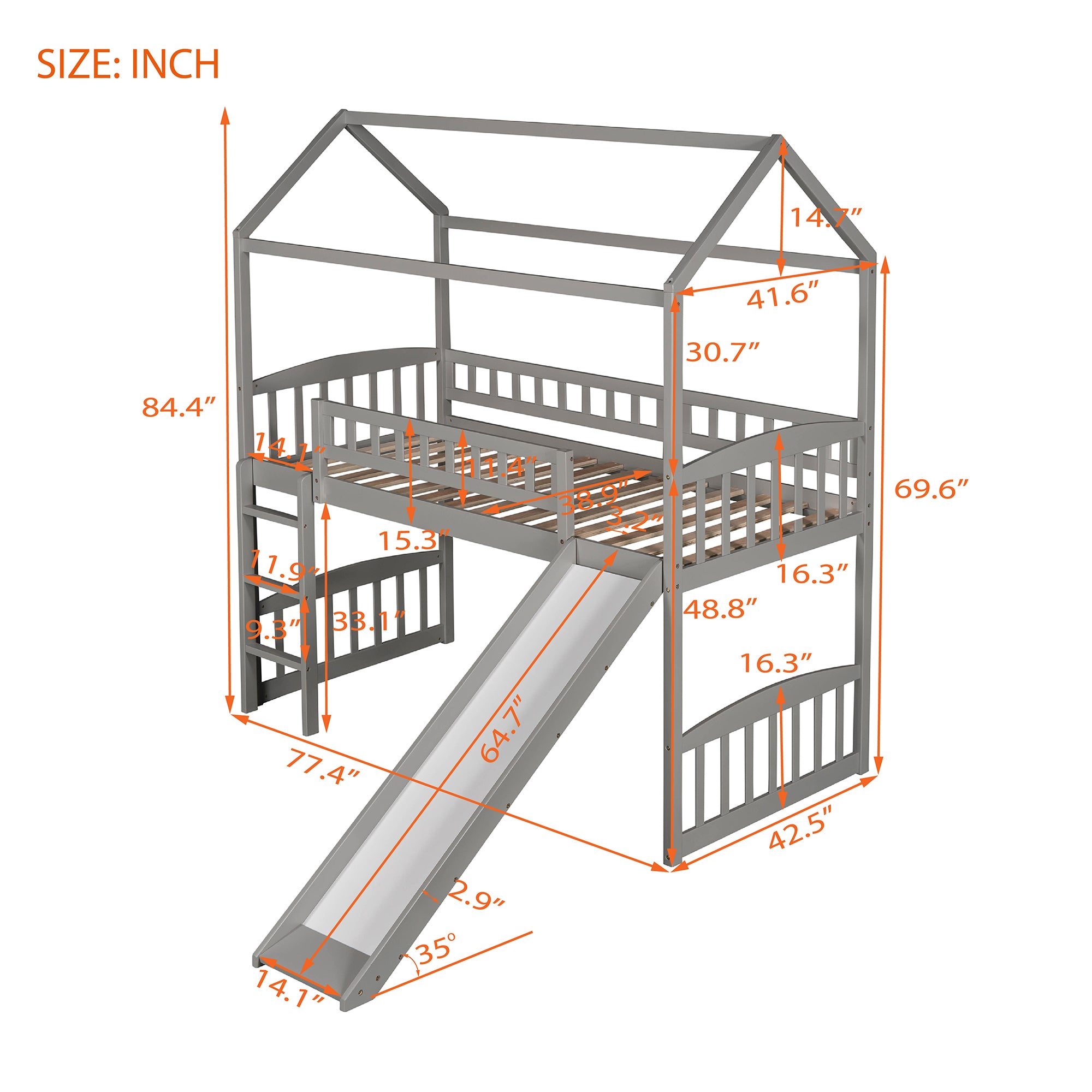 Twin Loft Bed with Slide (Gray)