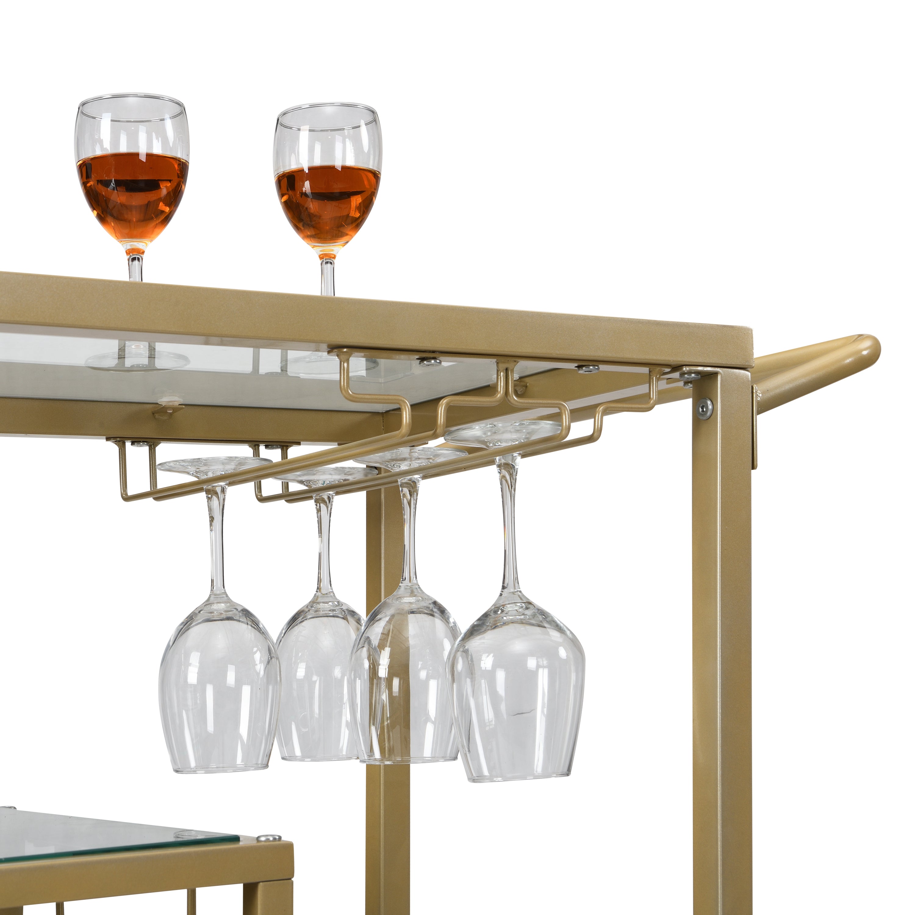 Golden Bar Food Cart with Wine Rack and Glass Rack