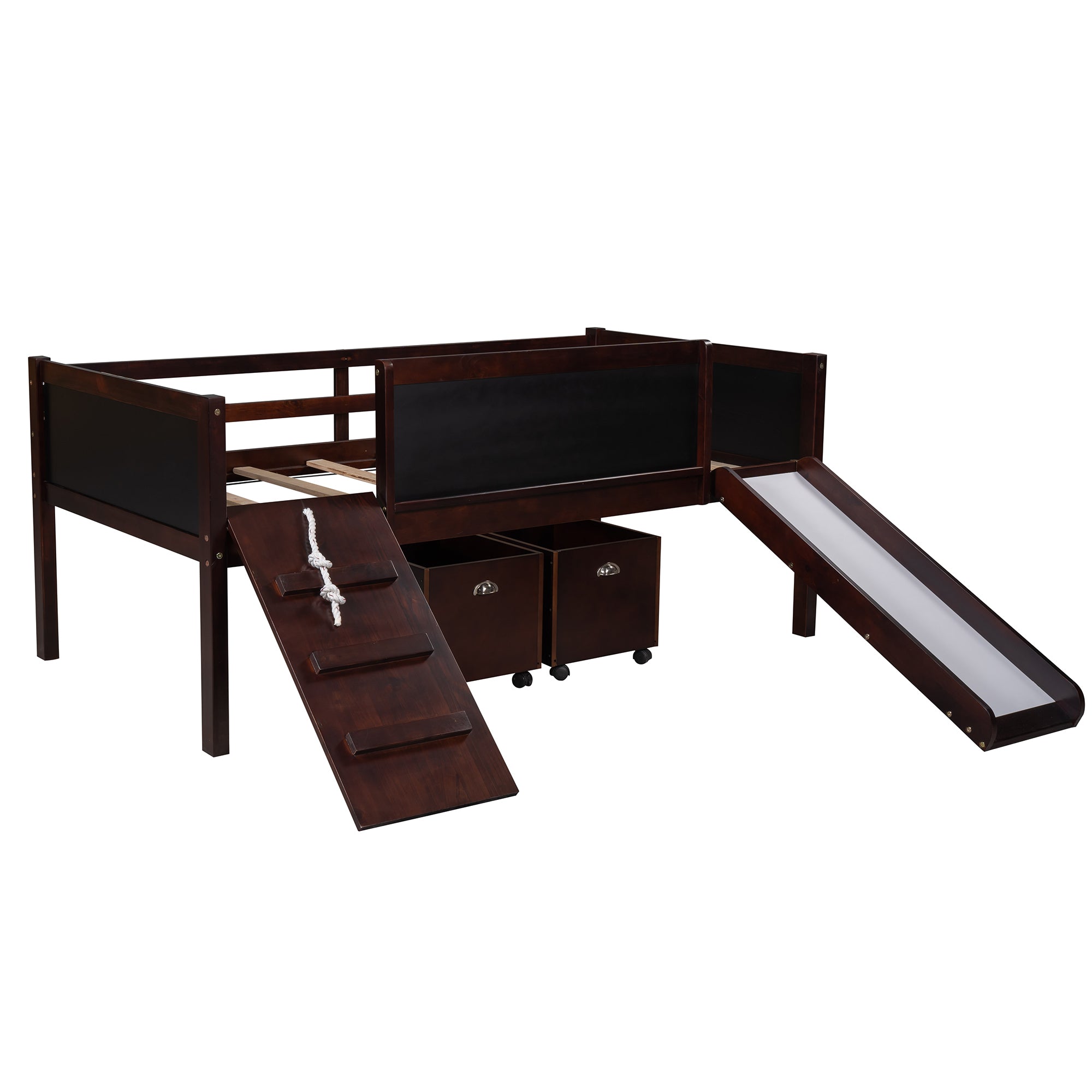 Twin size Loft Bed Wood Bed with Two Storage Boxes (Espresso)