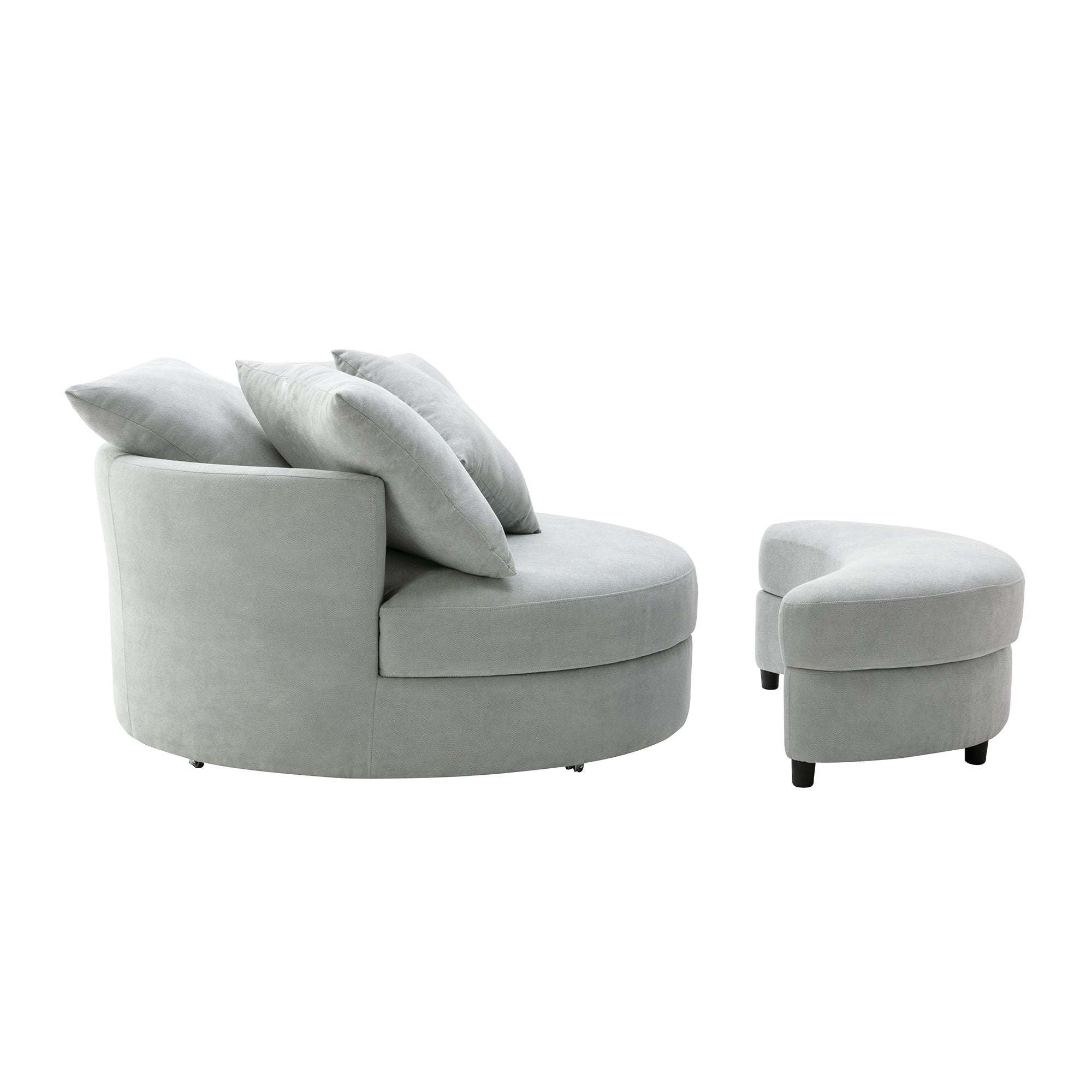 Oliver 360° Swivel Accent Bucket Chair with Storage Footrest and 4 Pillows