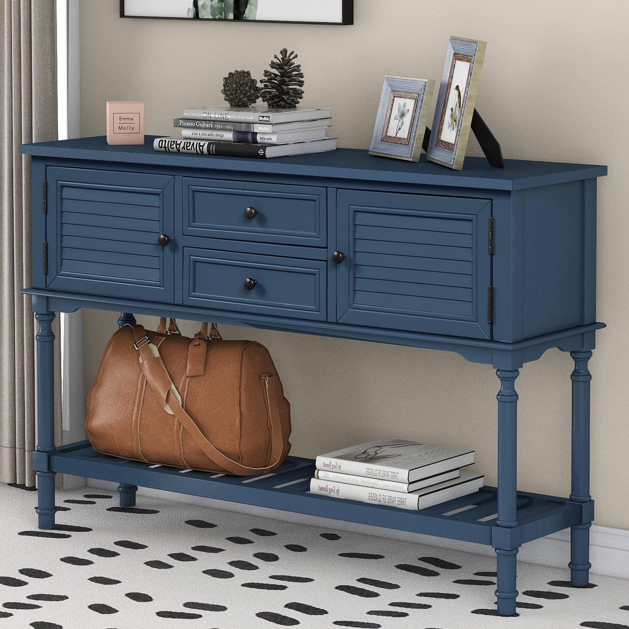 47'' Modern Console Table Sofa Table for Living Room with 2 Drawers (Blue)