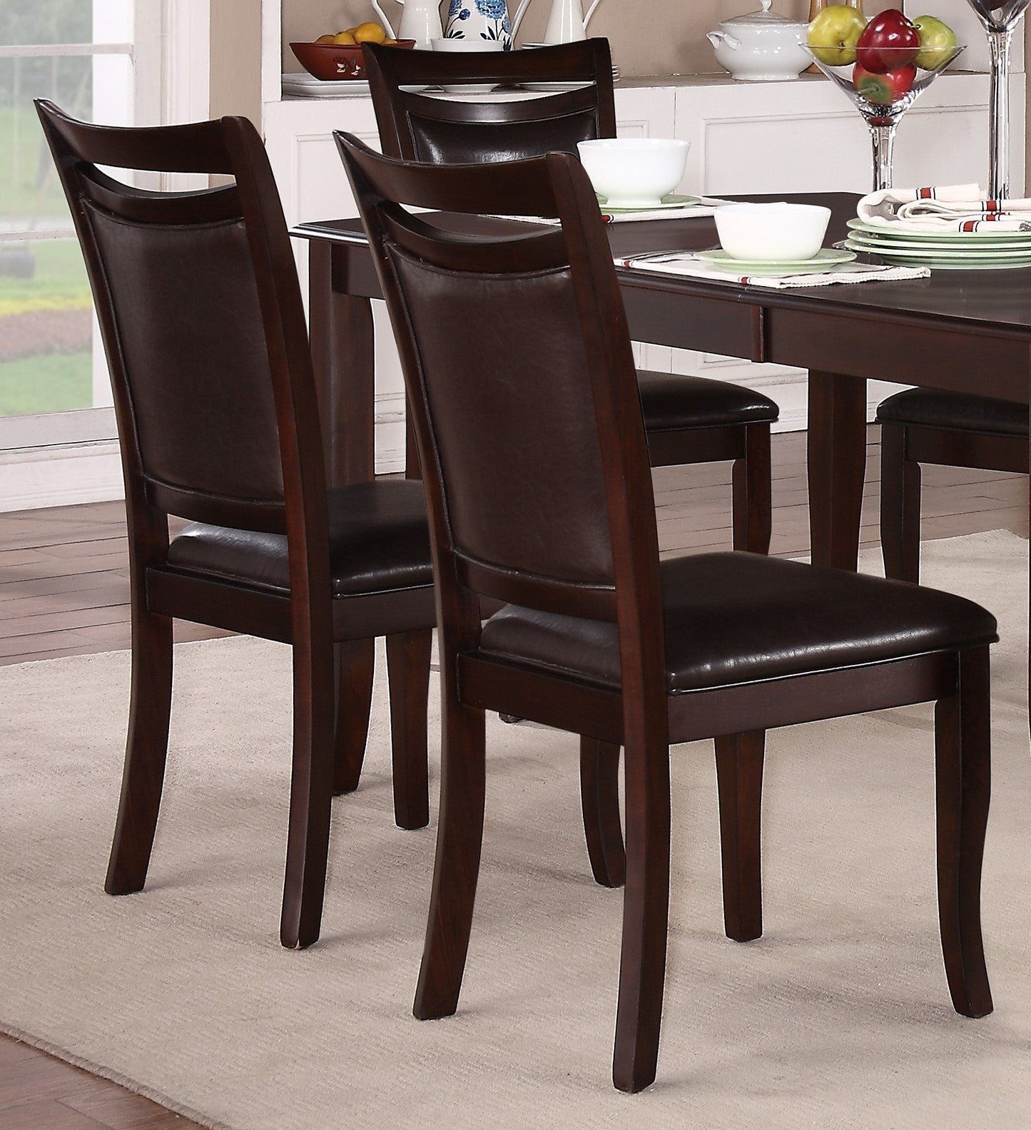 Dining Room Set of 7 Table with Extension Leaf 6x side Chairs (Brown)