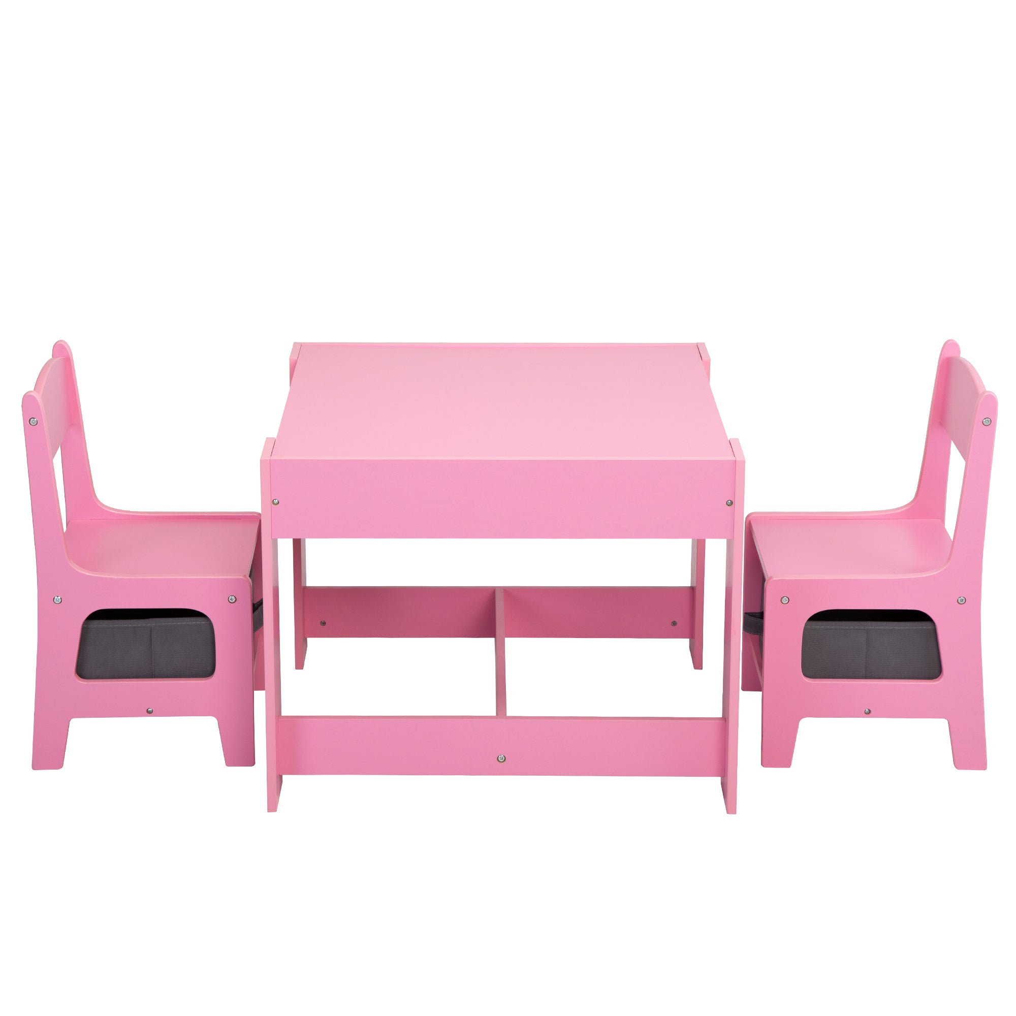Pink & Gray 3-in-1 Kids Wood Table and 2 Chairs