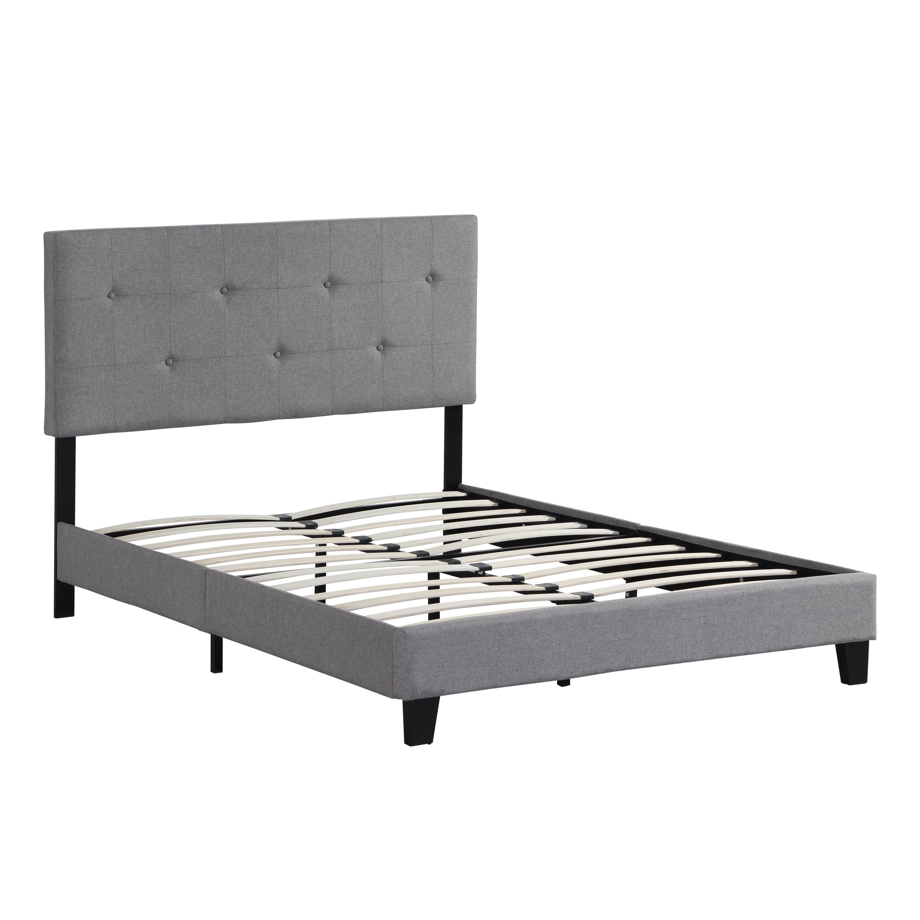 Full Size Upholstered Platform Bed Frame with Modern Button Tufted Linen Fabric Headboard (Grey)