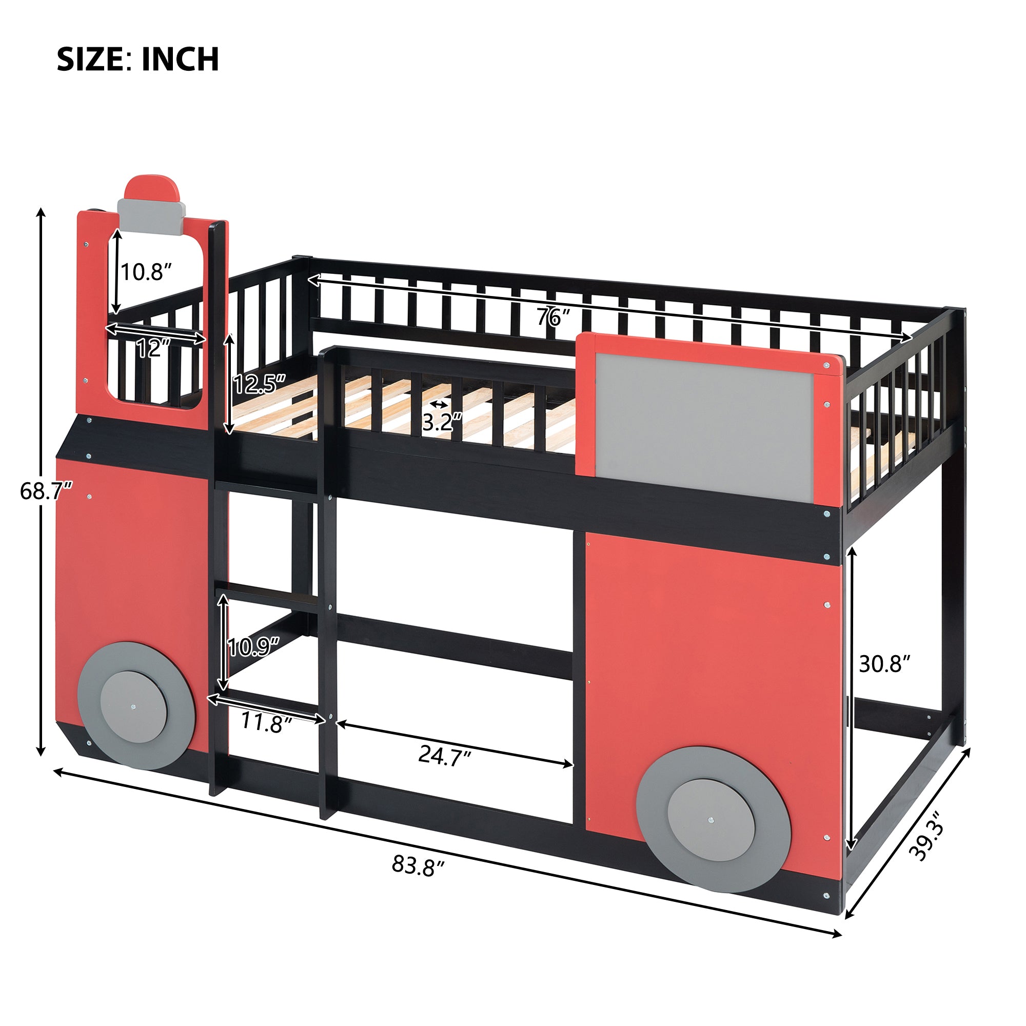 Train Shape Design Twin size Loft Bed Wooden Bed (Red)