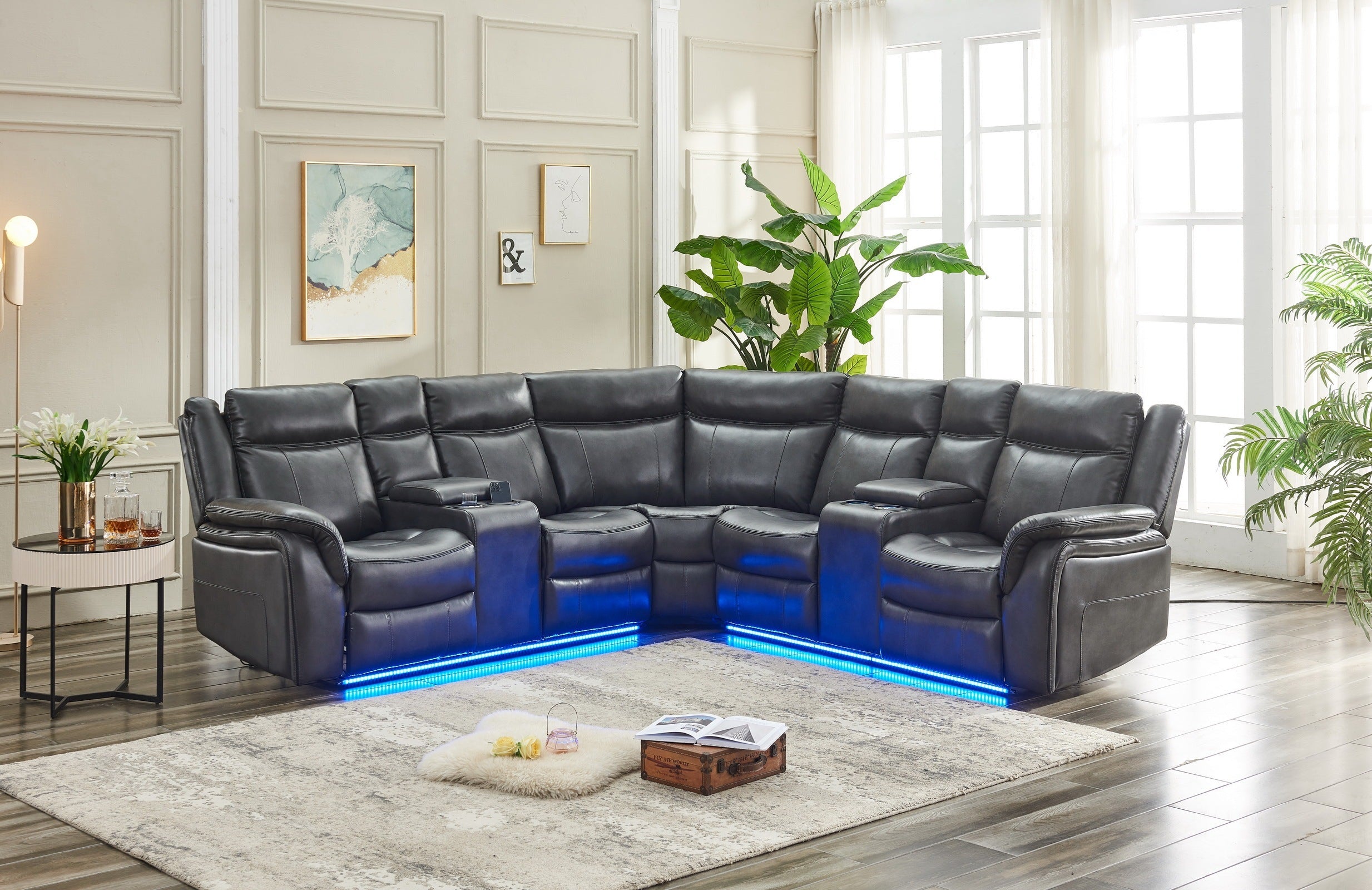 Power reclining Sectional W/LED strip (Gray)