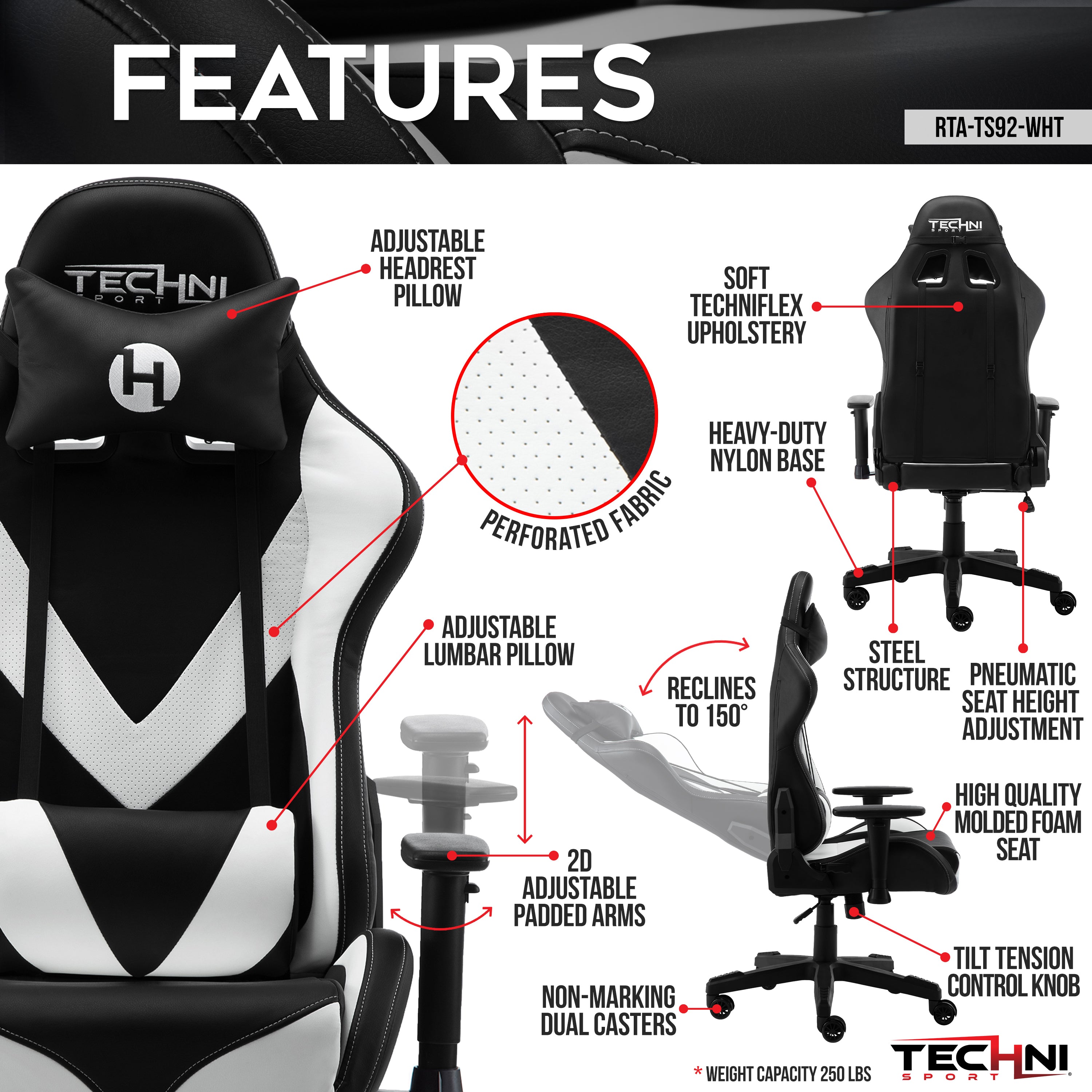 Techni Sport TS-92 Office-PC Gaming Chai (White)