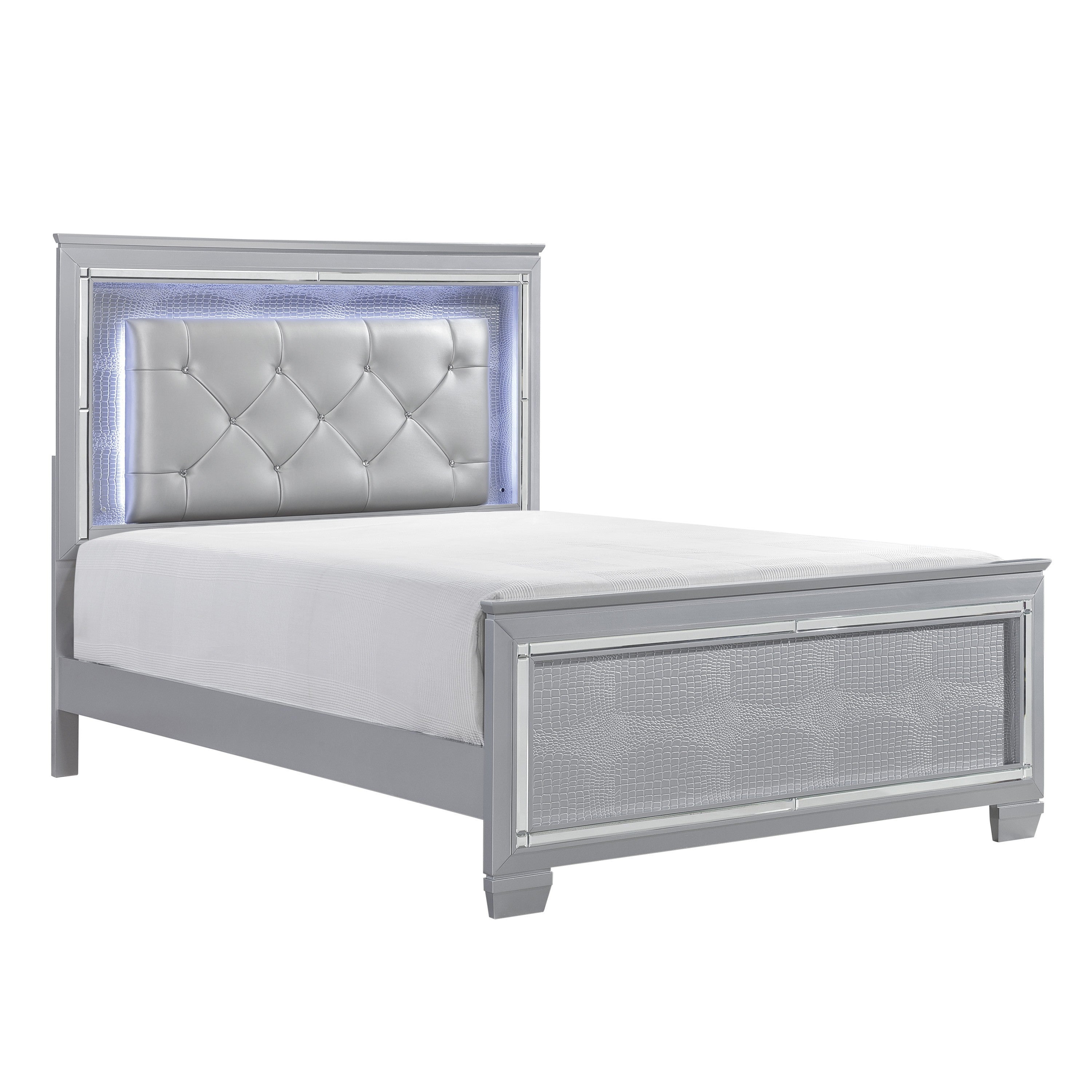 Upholstered Queen Size Bed LED Headboard (Silver)