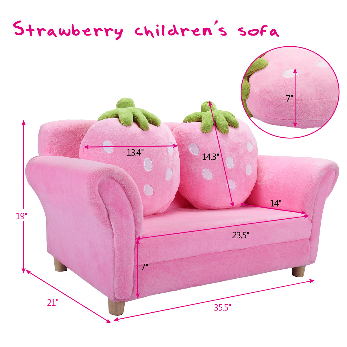 Children’s Double Pink Sofa Chair w/ 2 Strawberry Pillows and Soft Surfaces