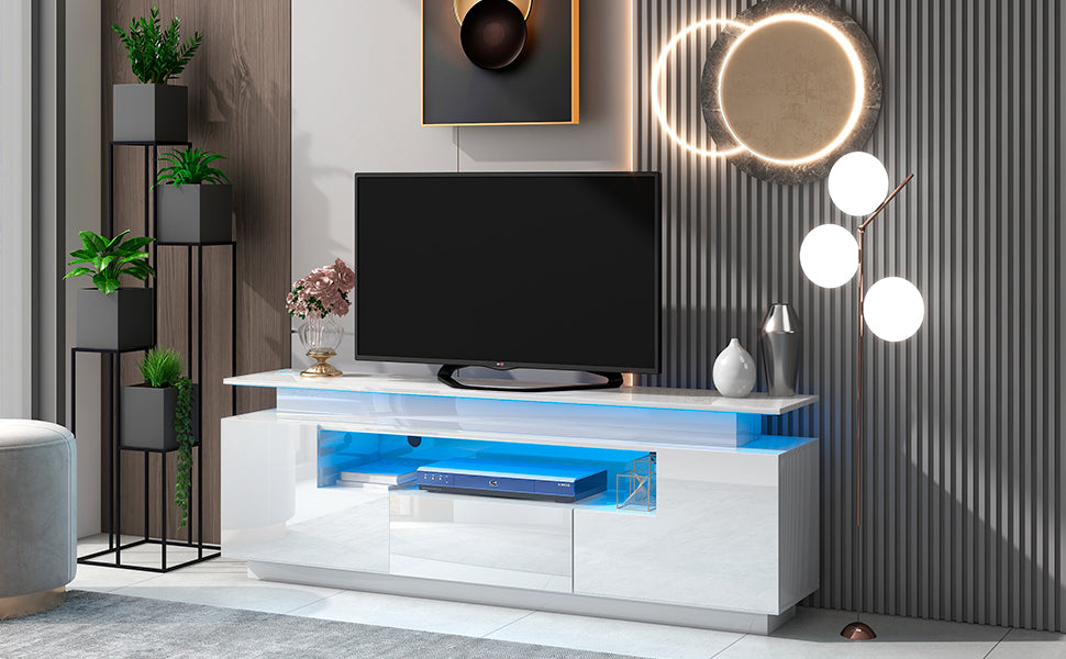 ON-TREND Modern Stylish Practical TV Cabinet with Color Changing LED Lights for TVs Above 75