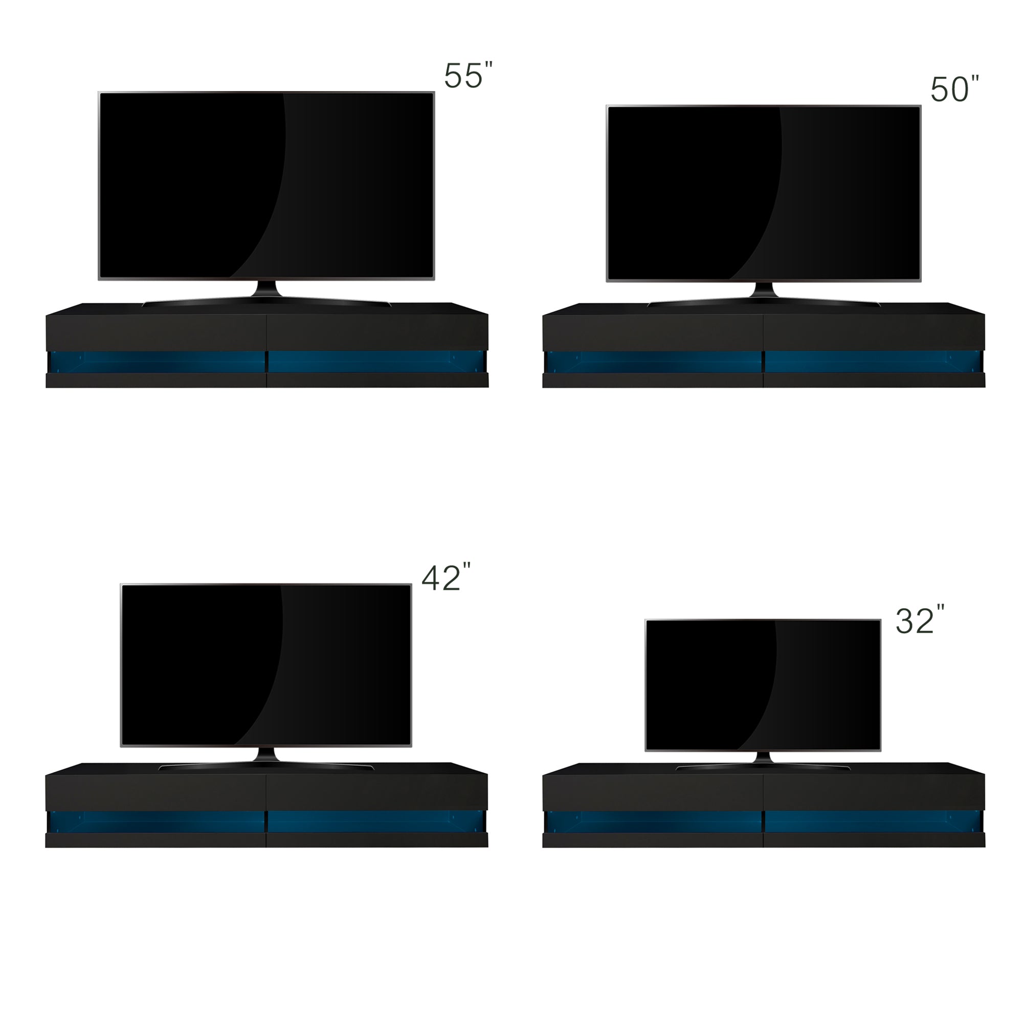 180 Wall Mounted Floating 80 Inch TV Stand with Color LED (Black)