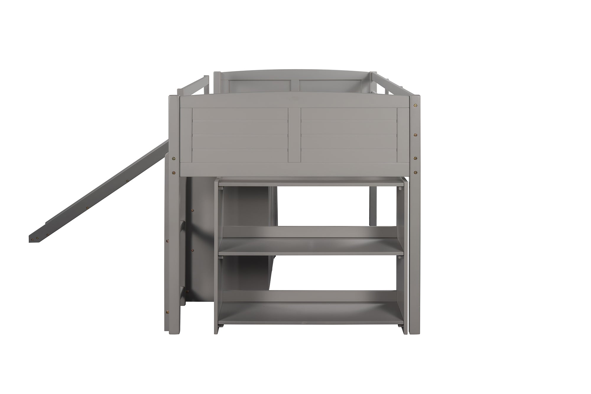 Low Twin Size Loft Bed with Cabinets (Gray)
