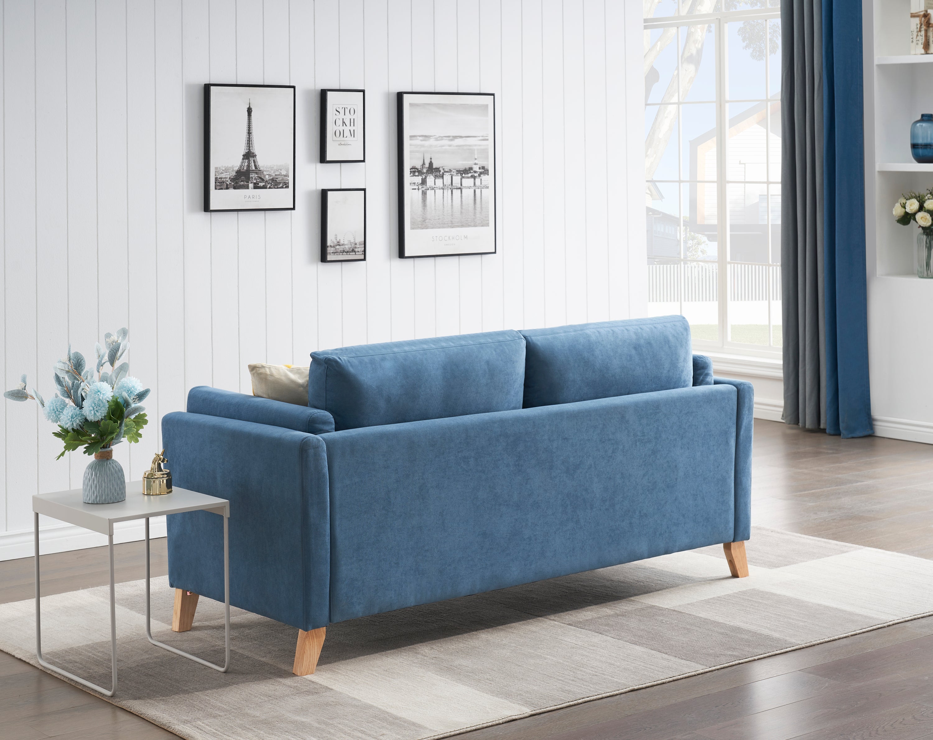 Modern and Comfortable Blue Chenille Fabric Sofa