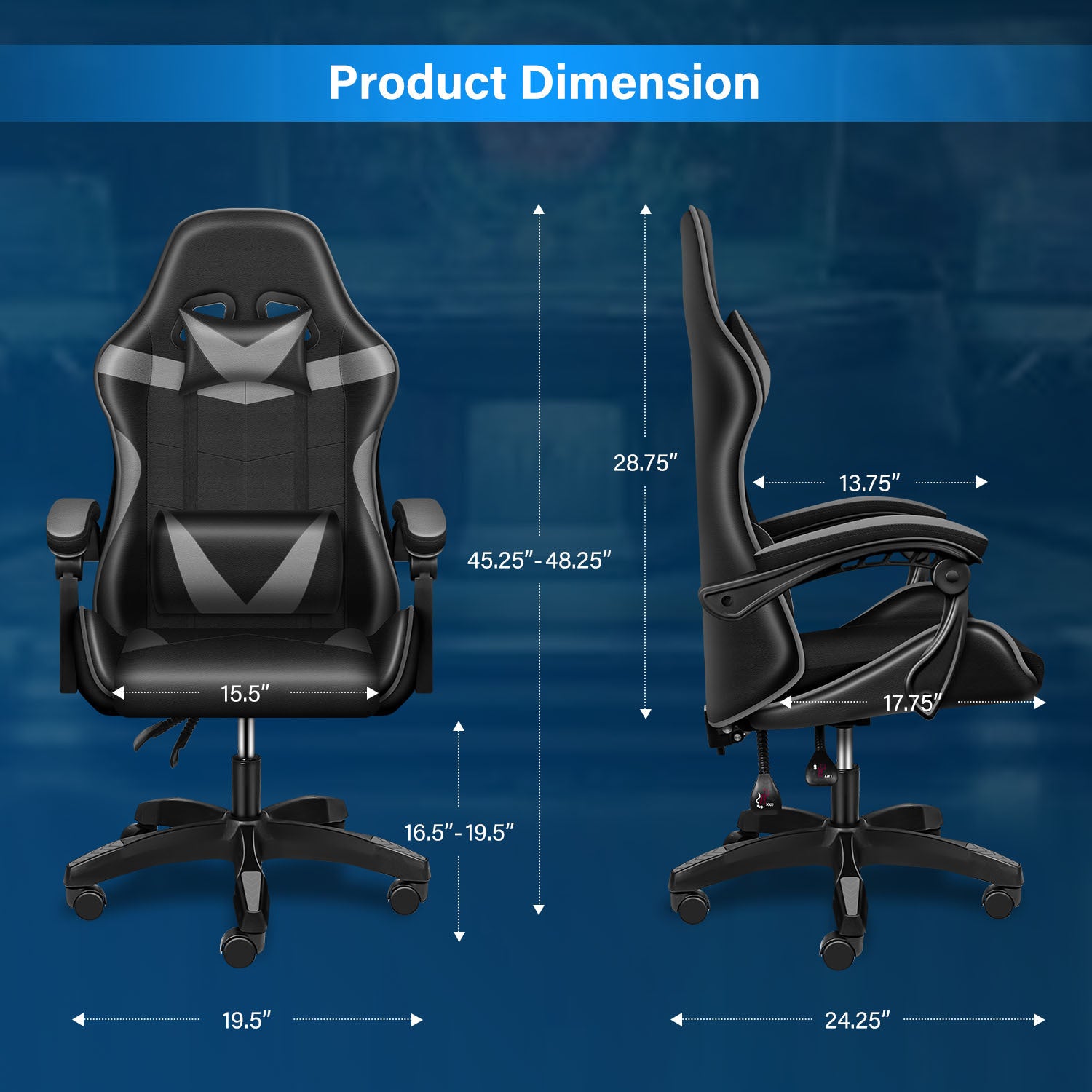 YSSOA Ergonomic Gaming Chair without Footrest (Black/Gray)