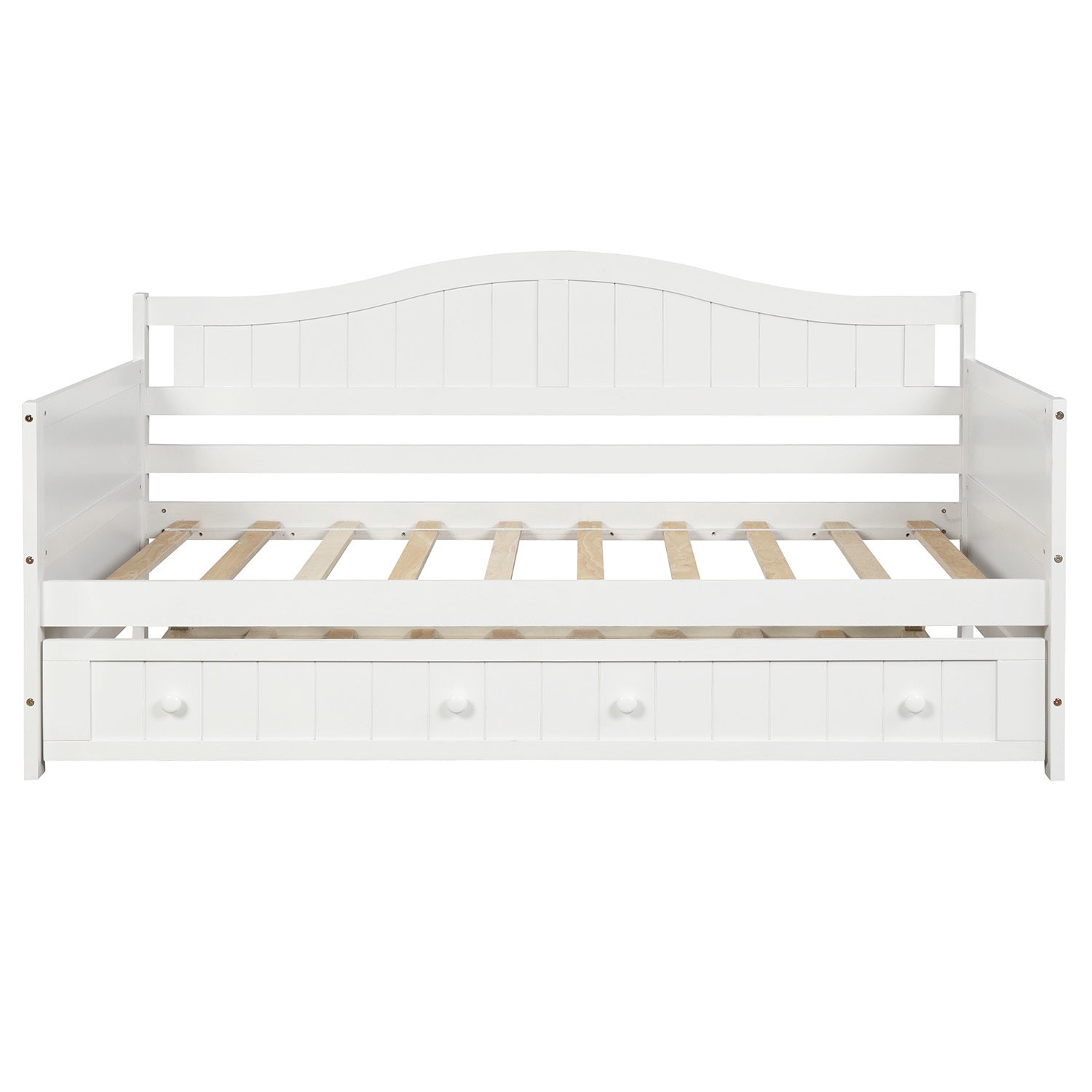 Twin Wooden Daybed with Trundle Bed (White)
