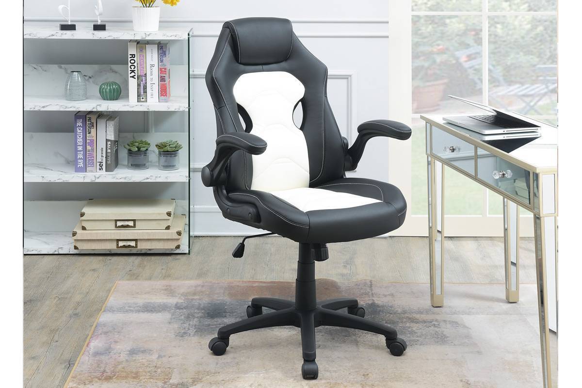 Office Chair Upholstered 1pc Comfort Chair Relax Gaming Office Chair Work Black And (White)