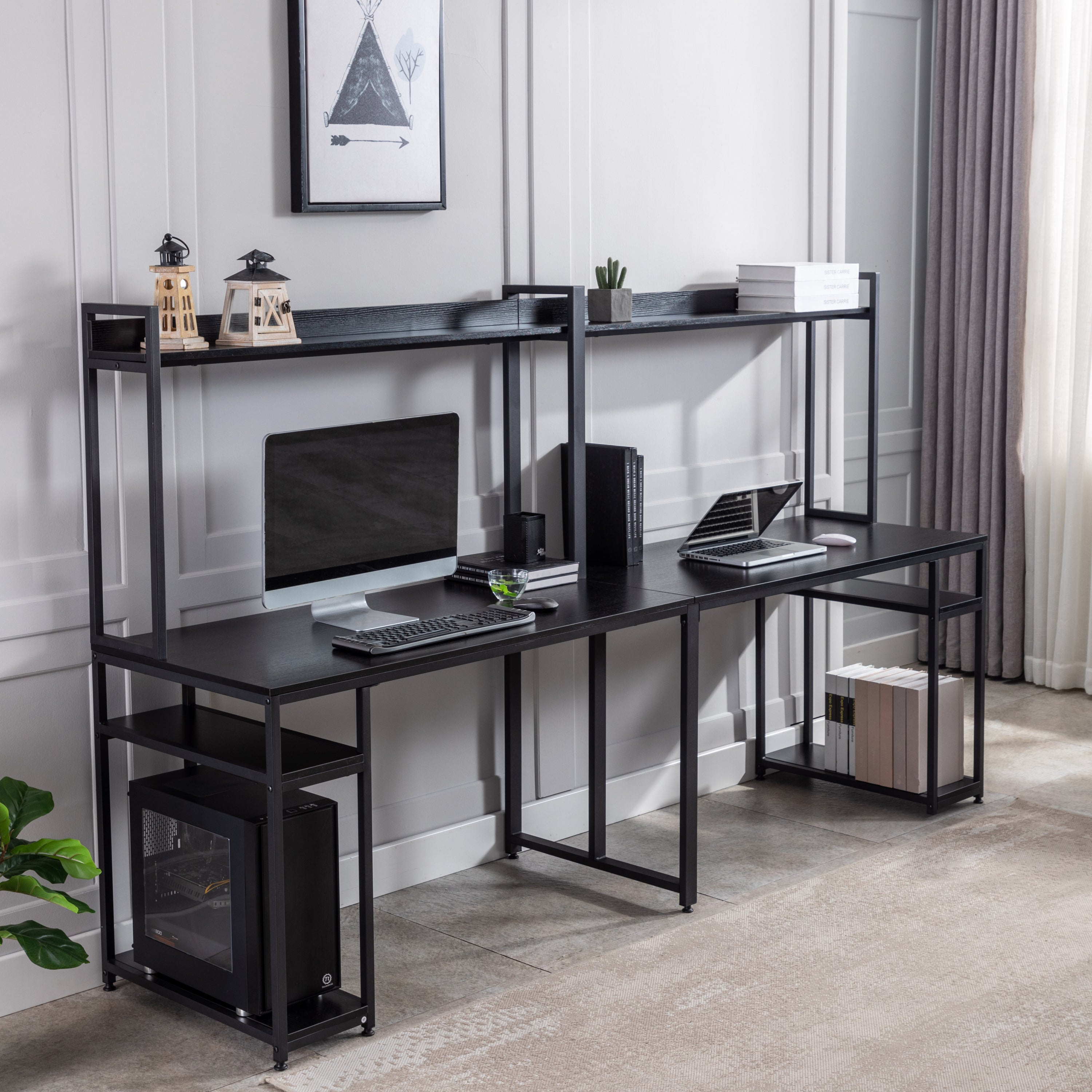 Computer Desk for Two with Storage (Black)