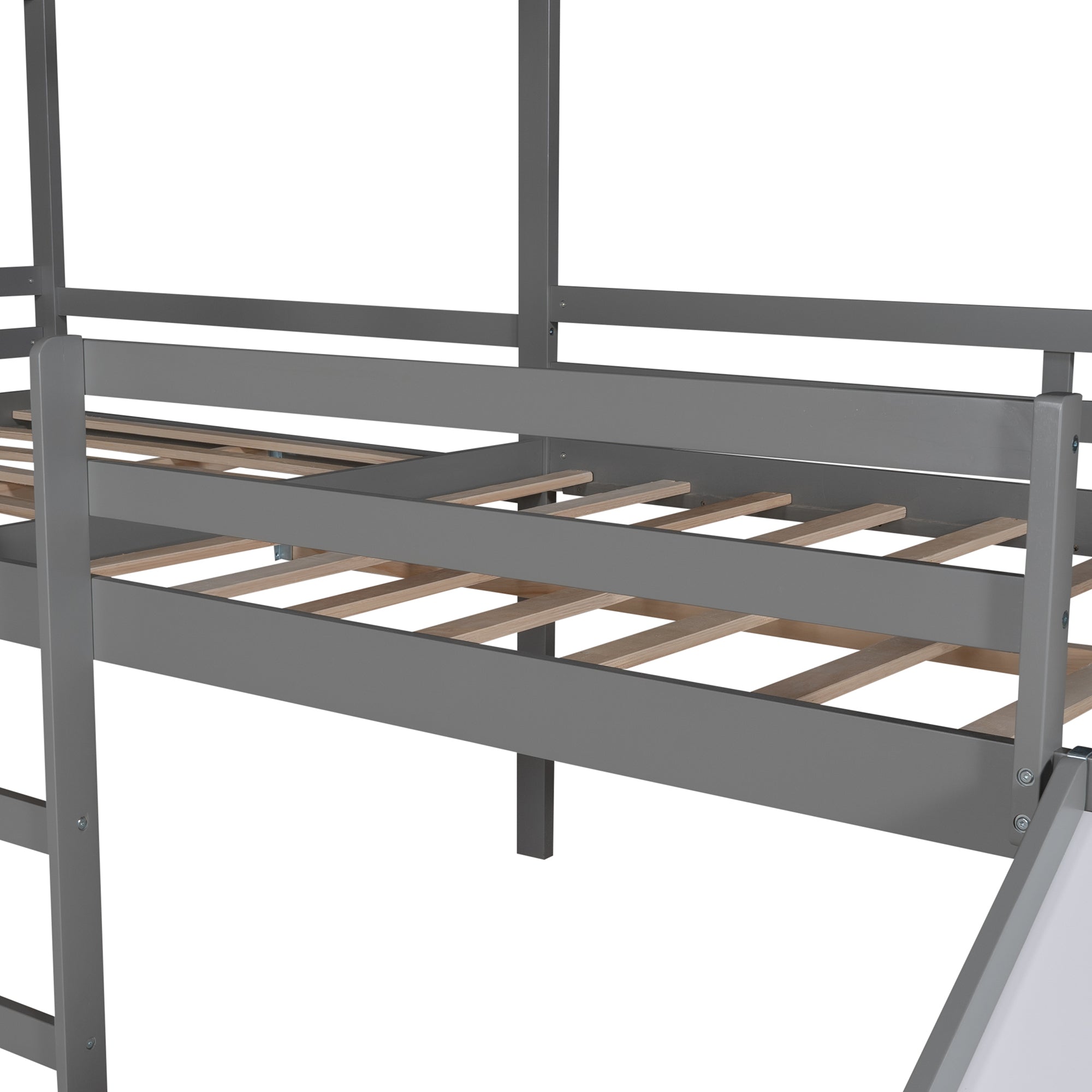 Full size Loft Bed Wood Bed with Roof (Gray)