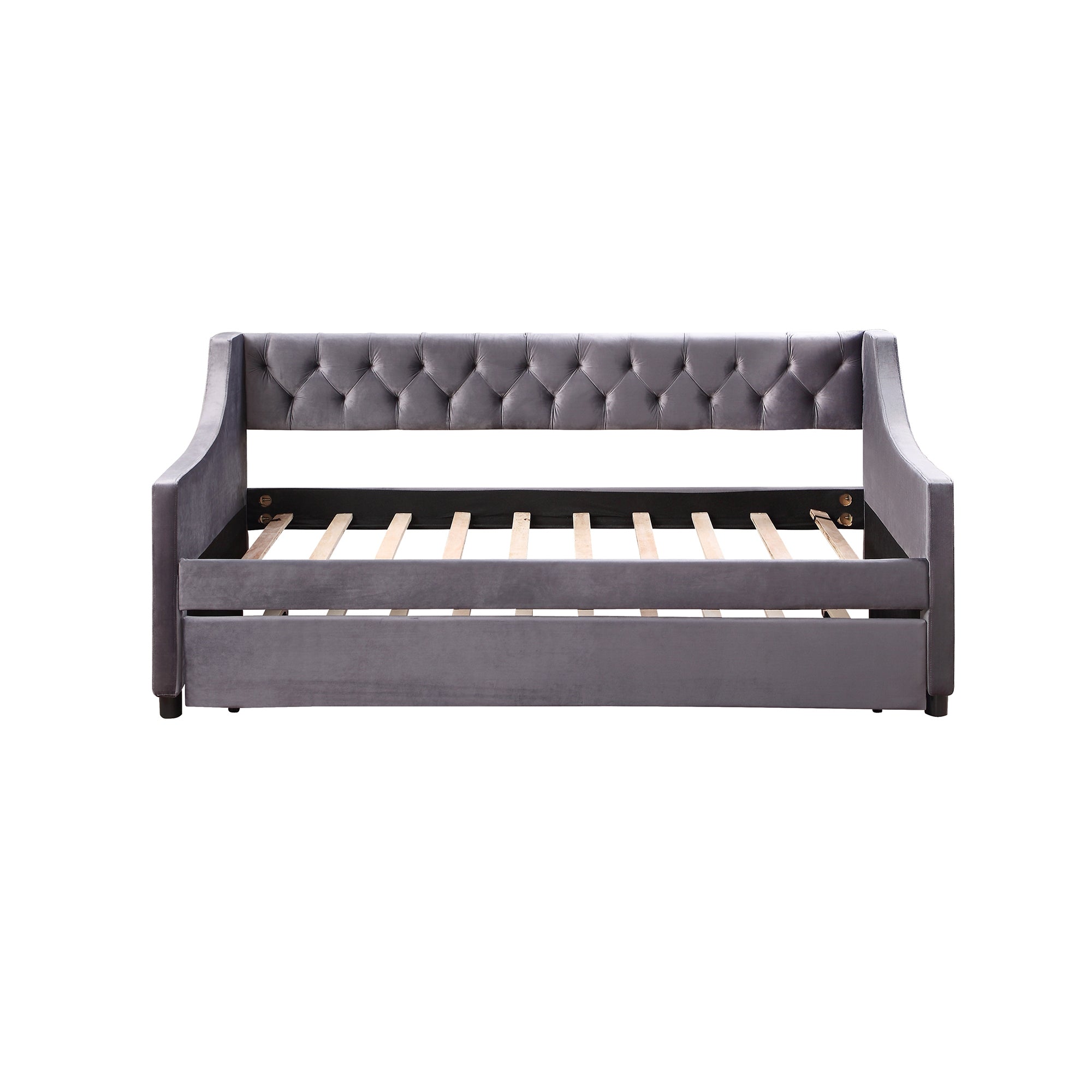 Daybed with Trundle Upholstered Tufted Sofa Bed Twin Size (Gray)