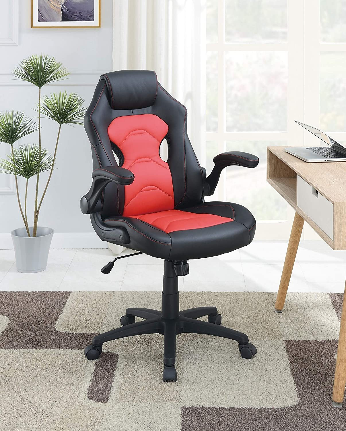Office Chair Upholstered 1pc Cushioned Comfort Chair Relax Gaming Office Work (Red)