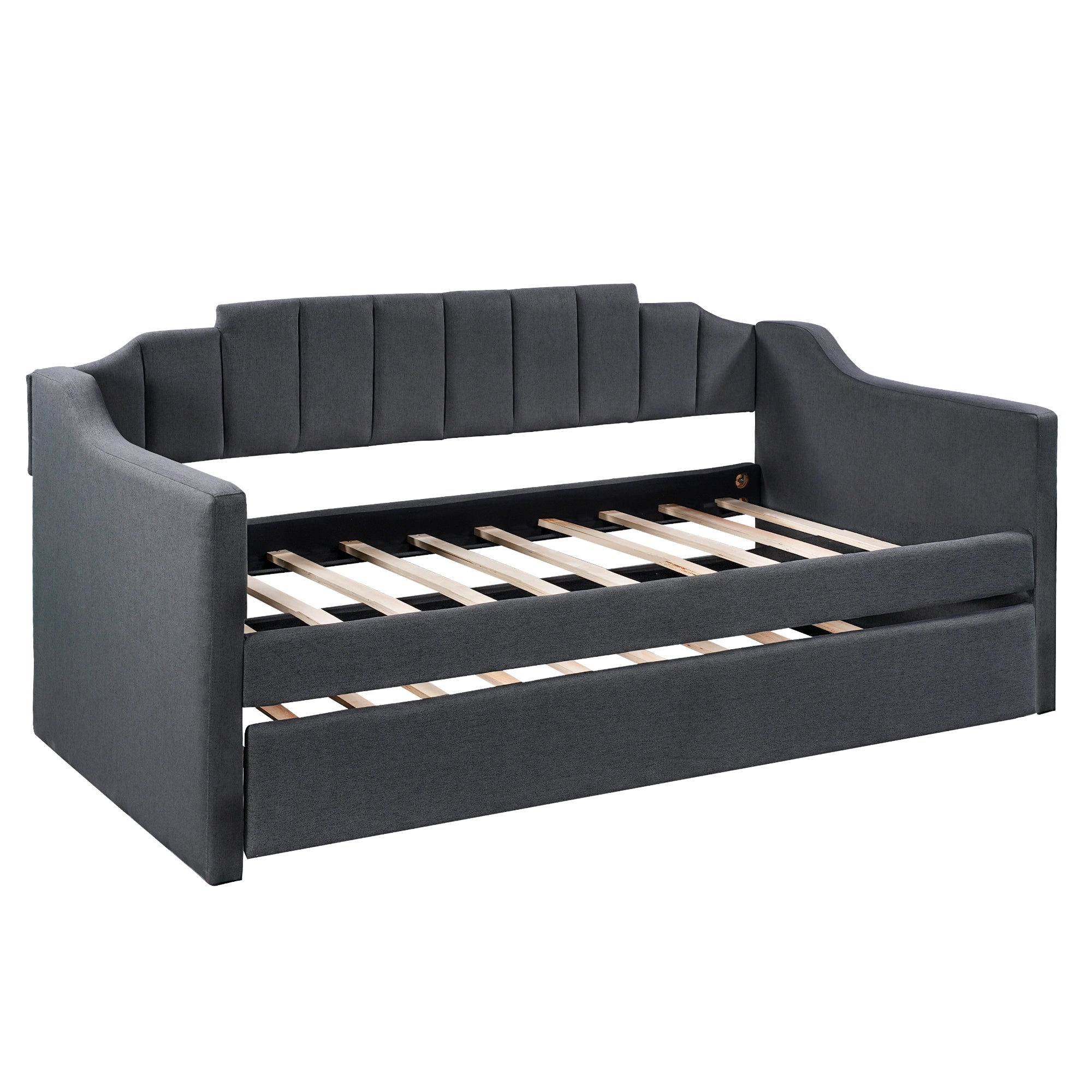 Upholstered Twin Daybed with Trundle (Black)