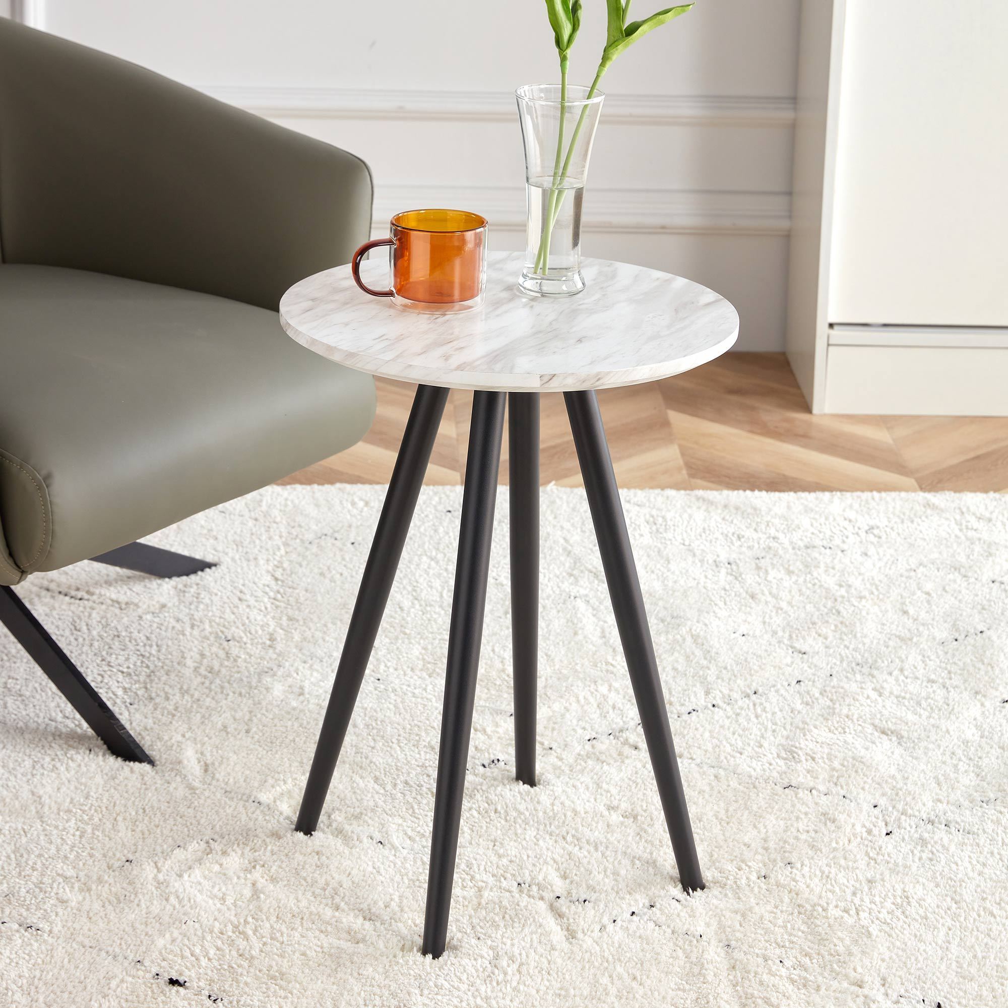 Modern Minimalist Faux Marble side Table (White )