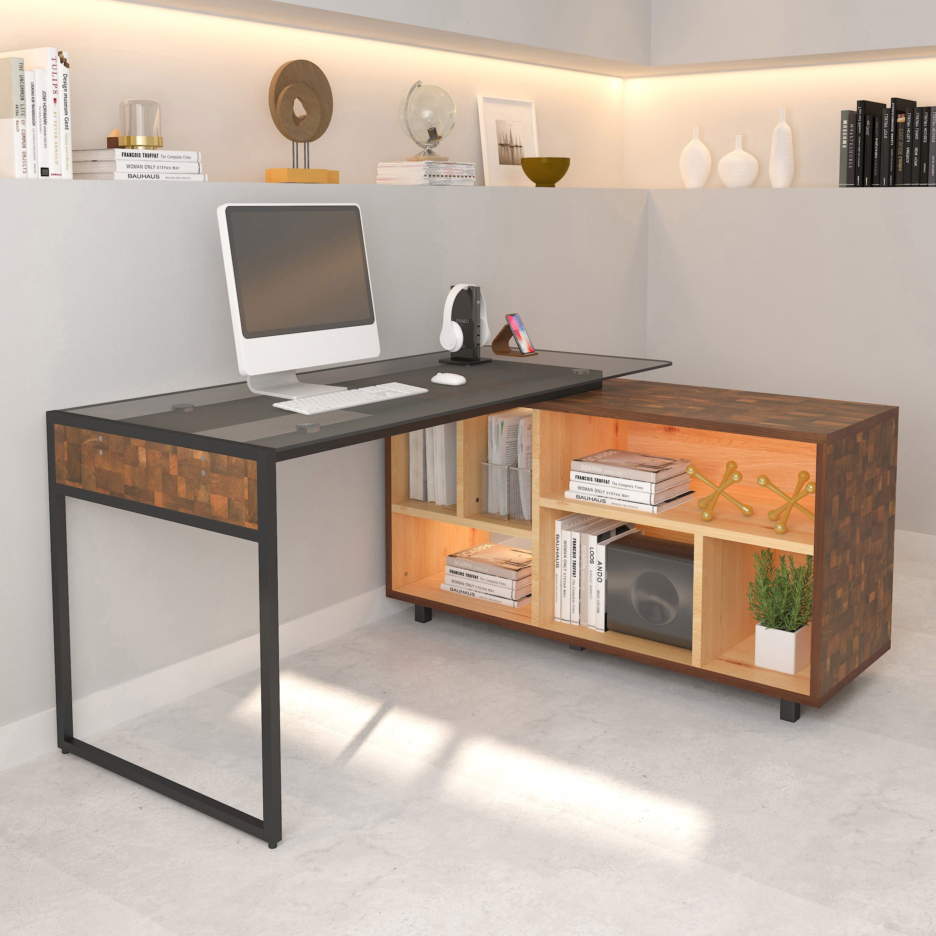 Techni Mobili L-Shaped Corner Desk (Oak)