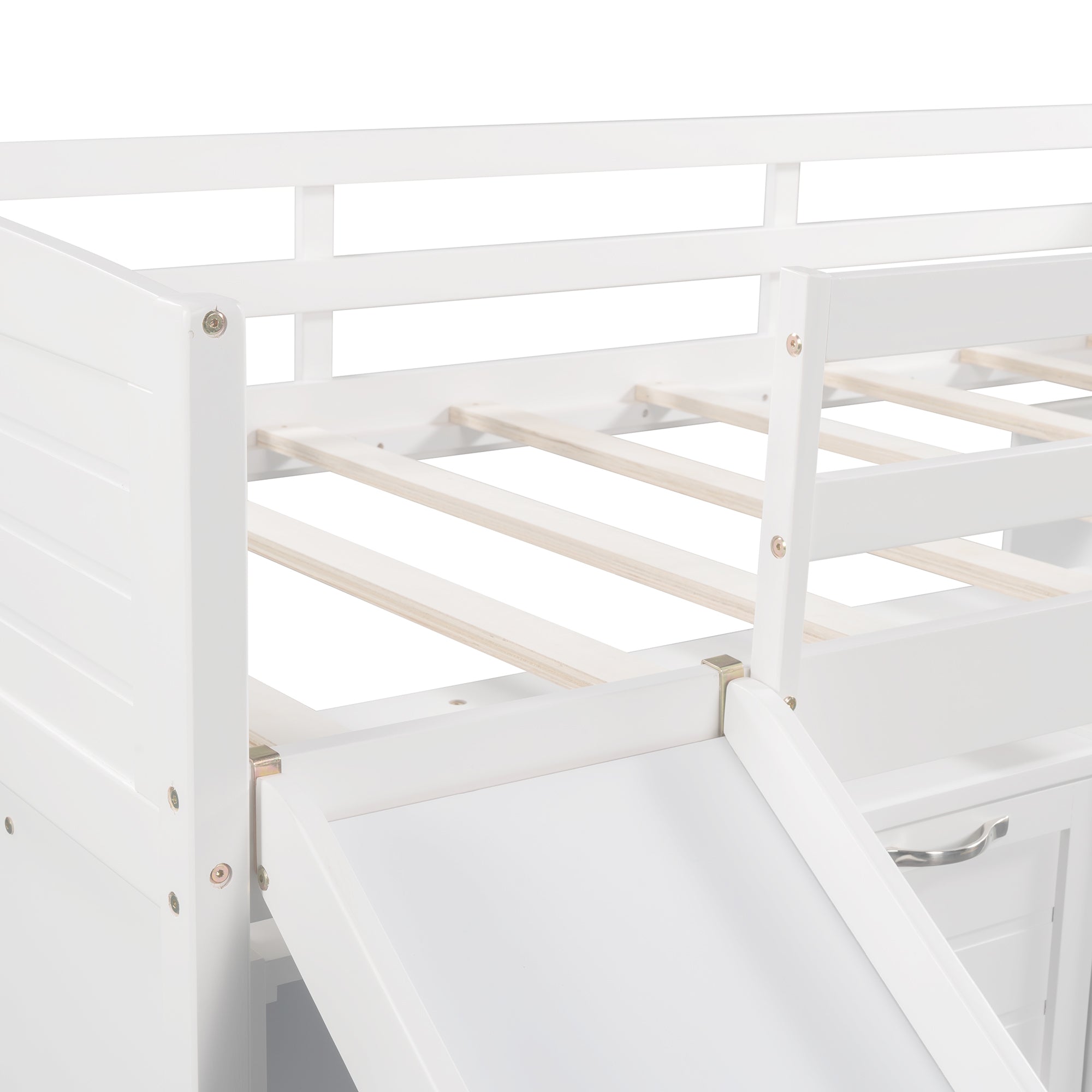 Low Twin Size Loft Bed with Cabinets (White)