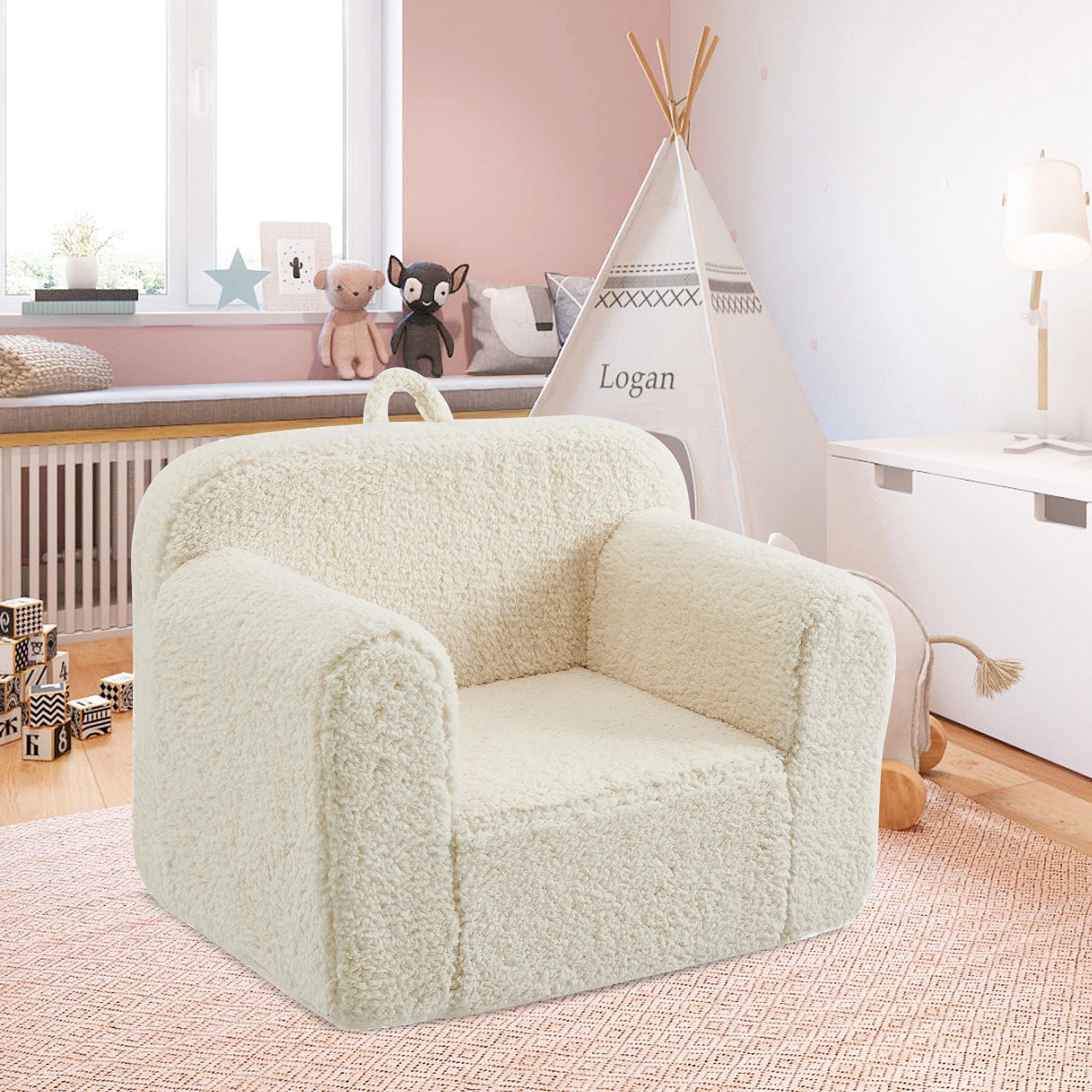 Kids Armchair Toddler Couch Baby Sofa Chair with Sherpa Fabric for Boys and Girls (Beige)