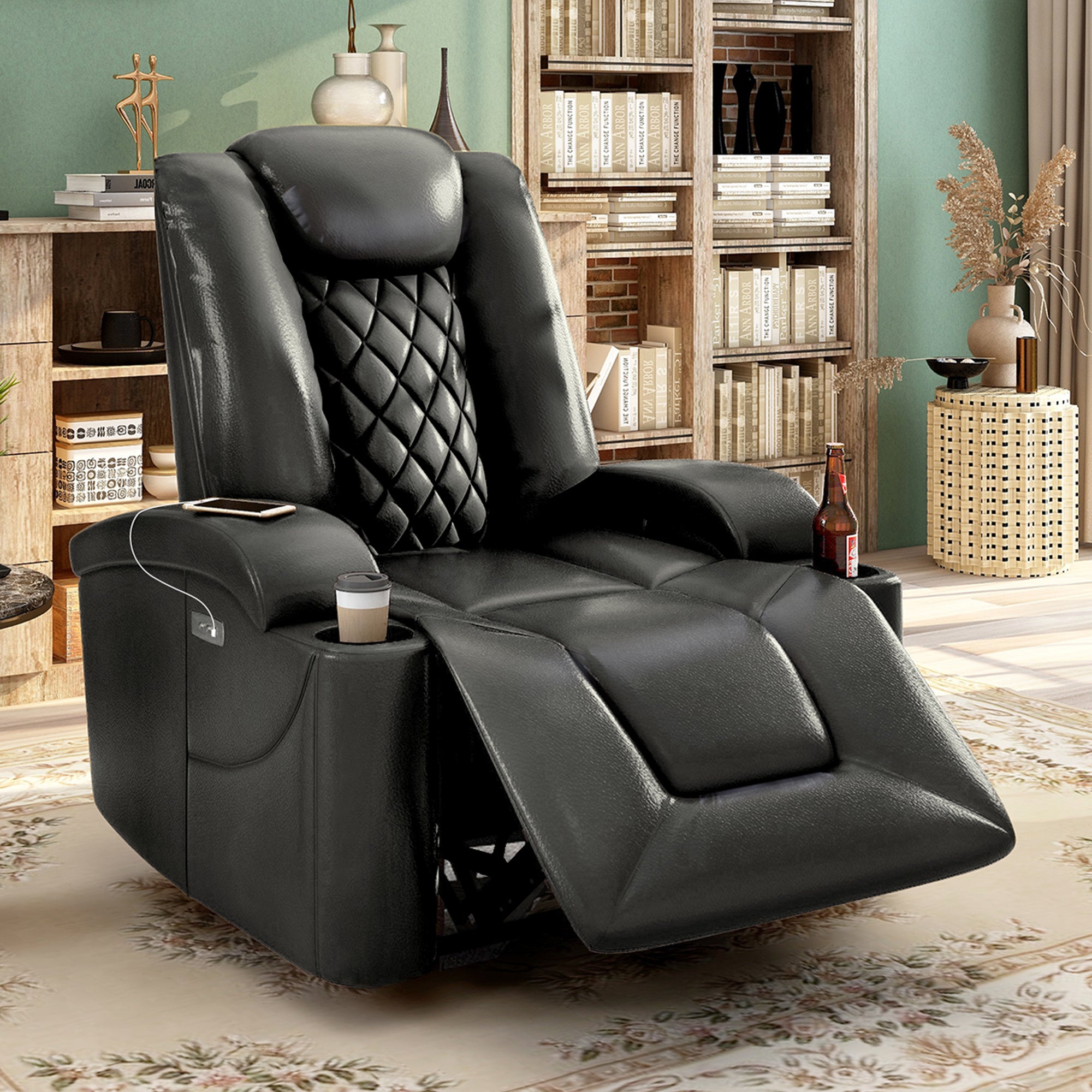 Oris Fur Power Motion Recliner with USB Charging Port and Two Cup Holders