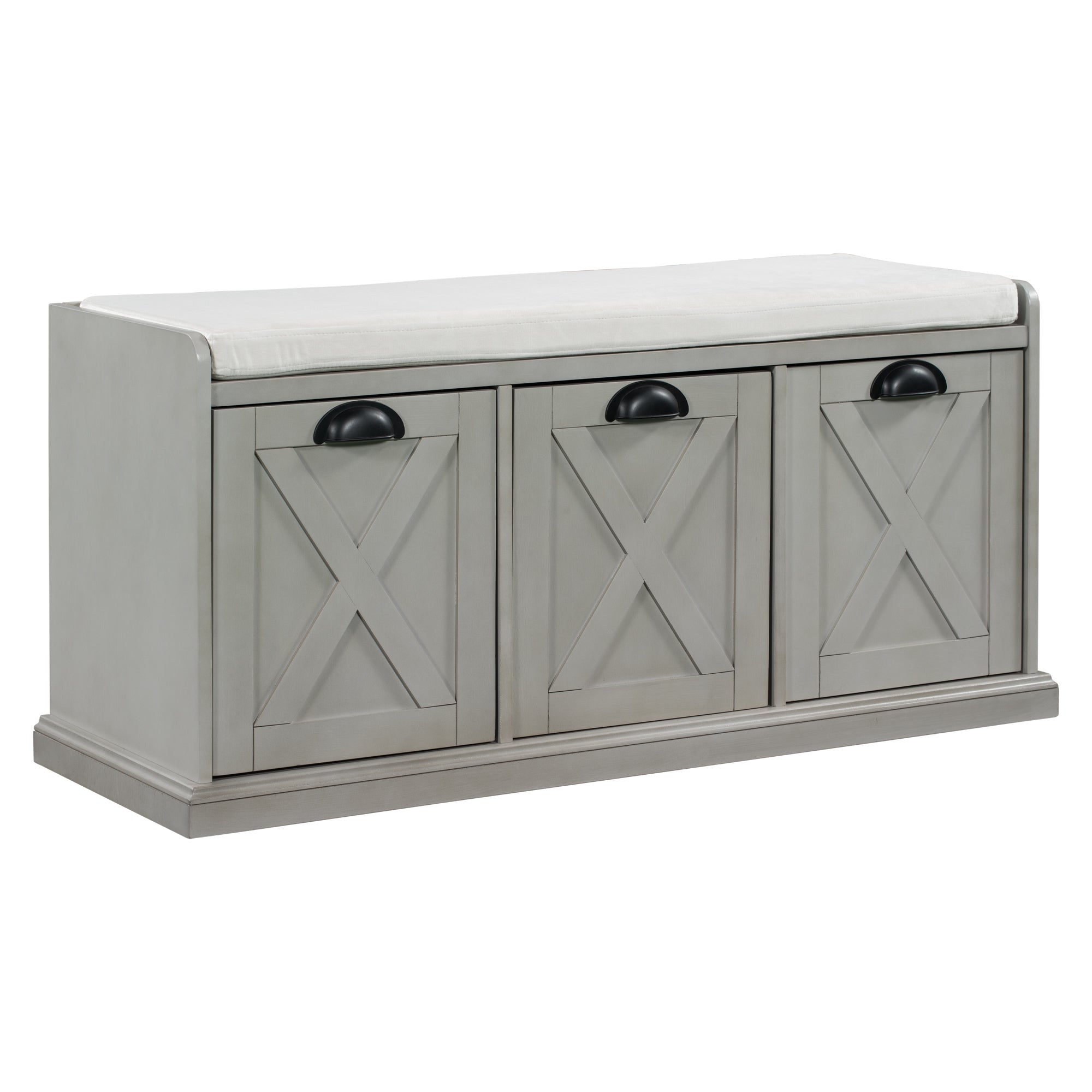 TREXM Country Storage Bench with Removable Cushion (Gray)
