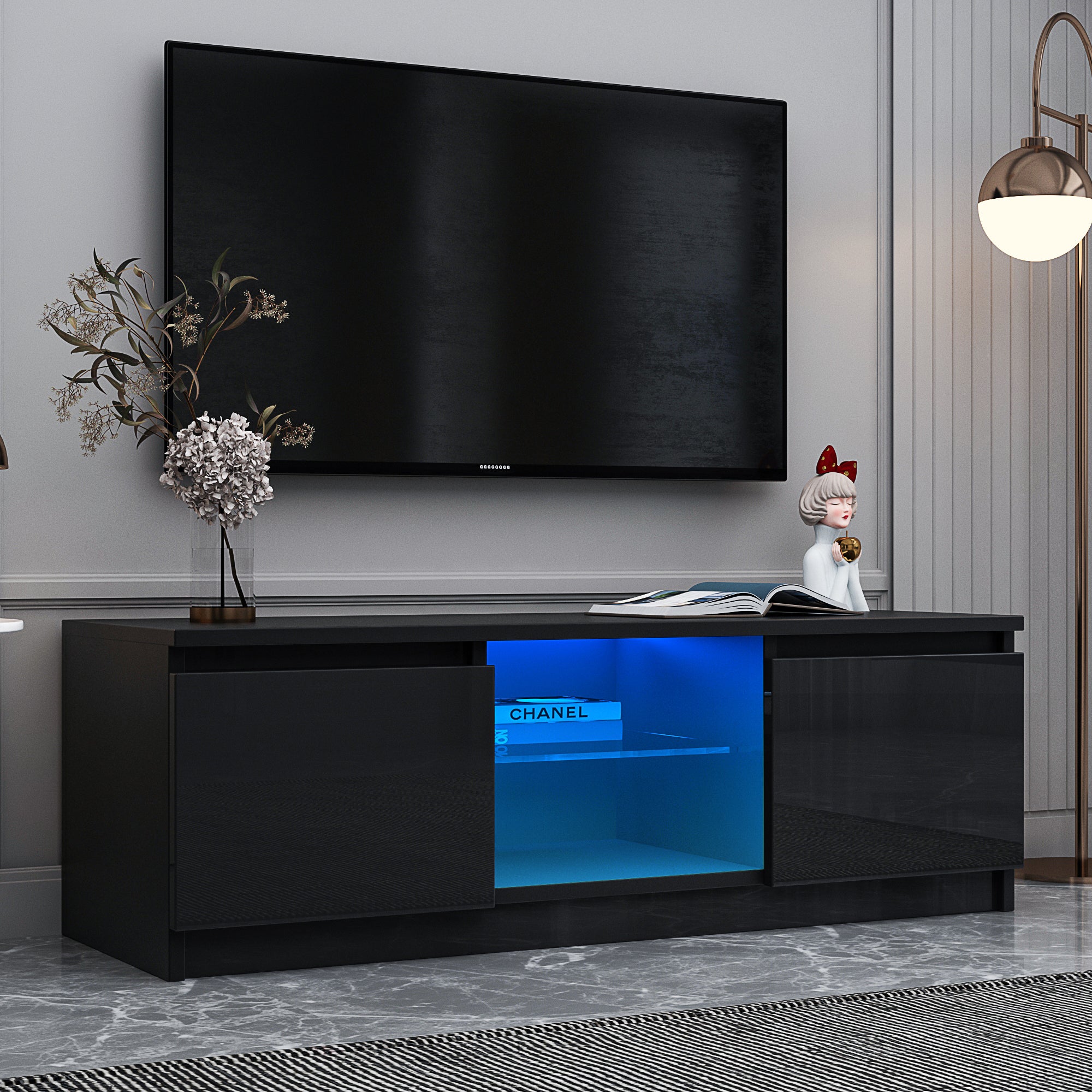TV Cabinet with LED Light (Black)