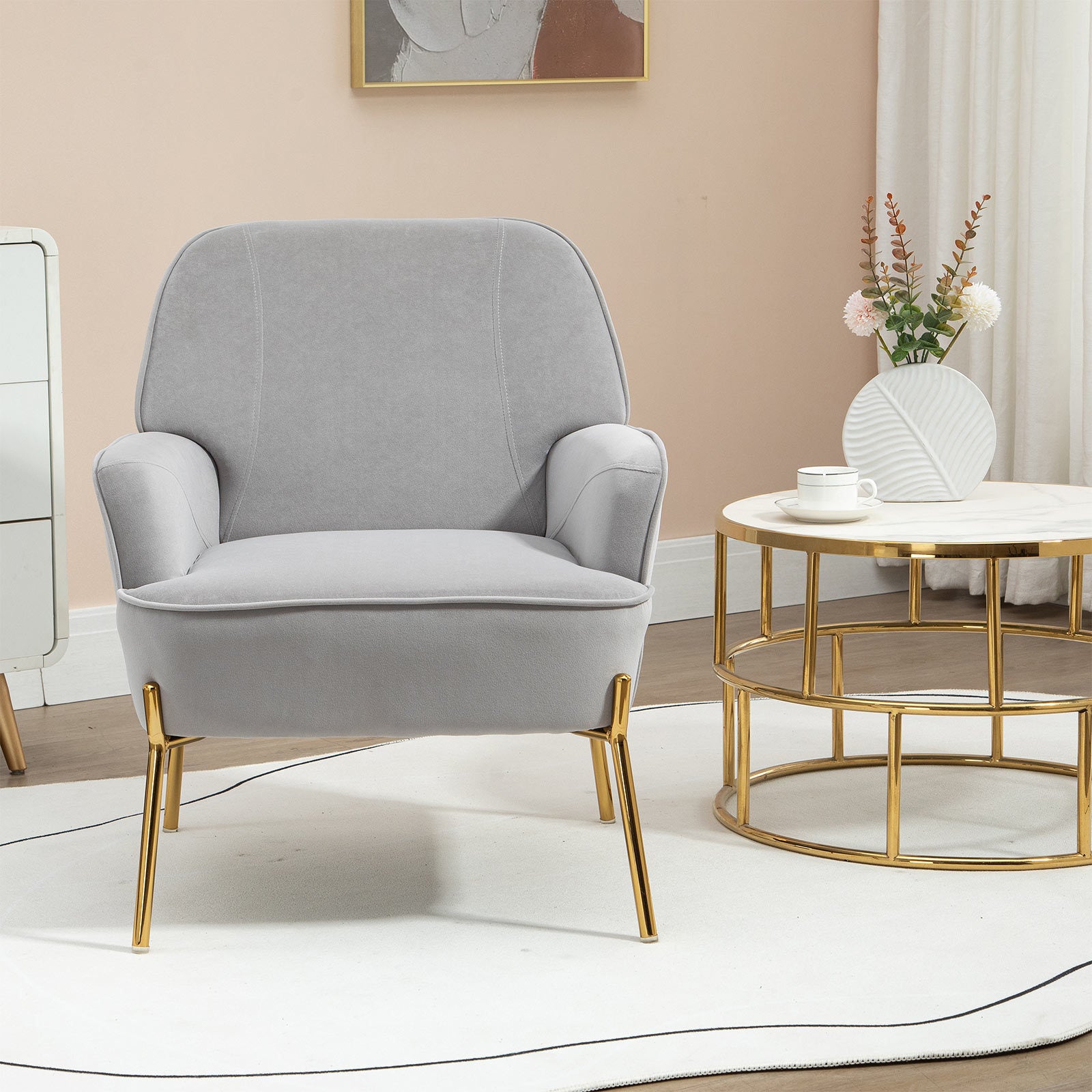Velvet Accent Upholstered Chair (Gray)