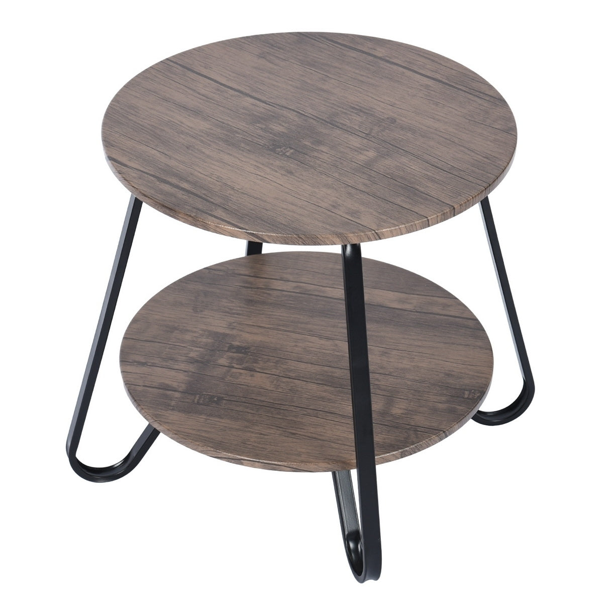 18.1 Inch Small Round Coffee Table Coffee Table (Brown)